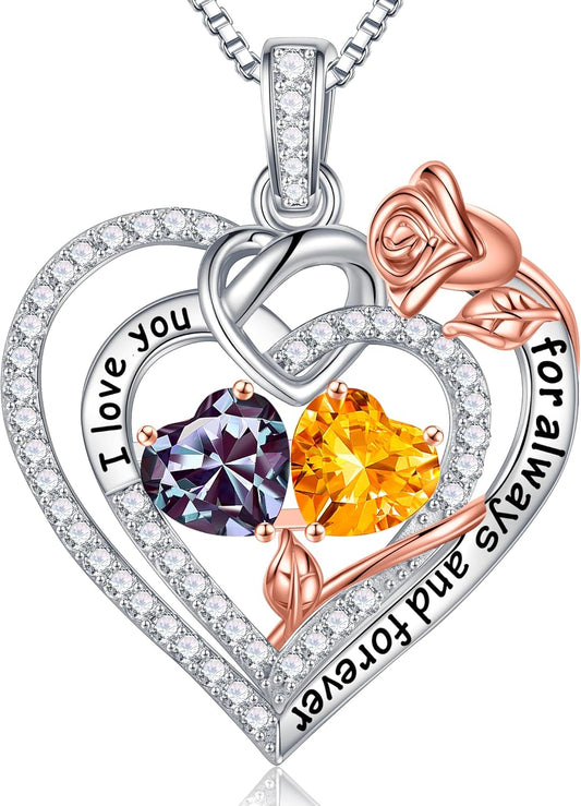 Iefil Christmas Gifts for Wife Women - 925 Sterling Silver Double Birthstone Necklace, Anniversary Birthday Gifts for Women, Jewelry Gift for Wife Girlfriend Mom Her