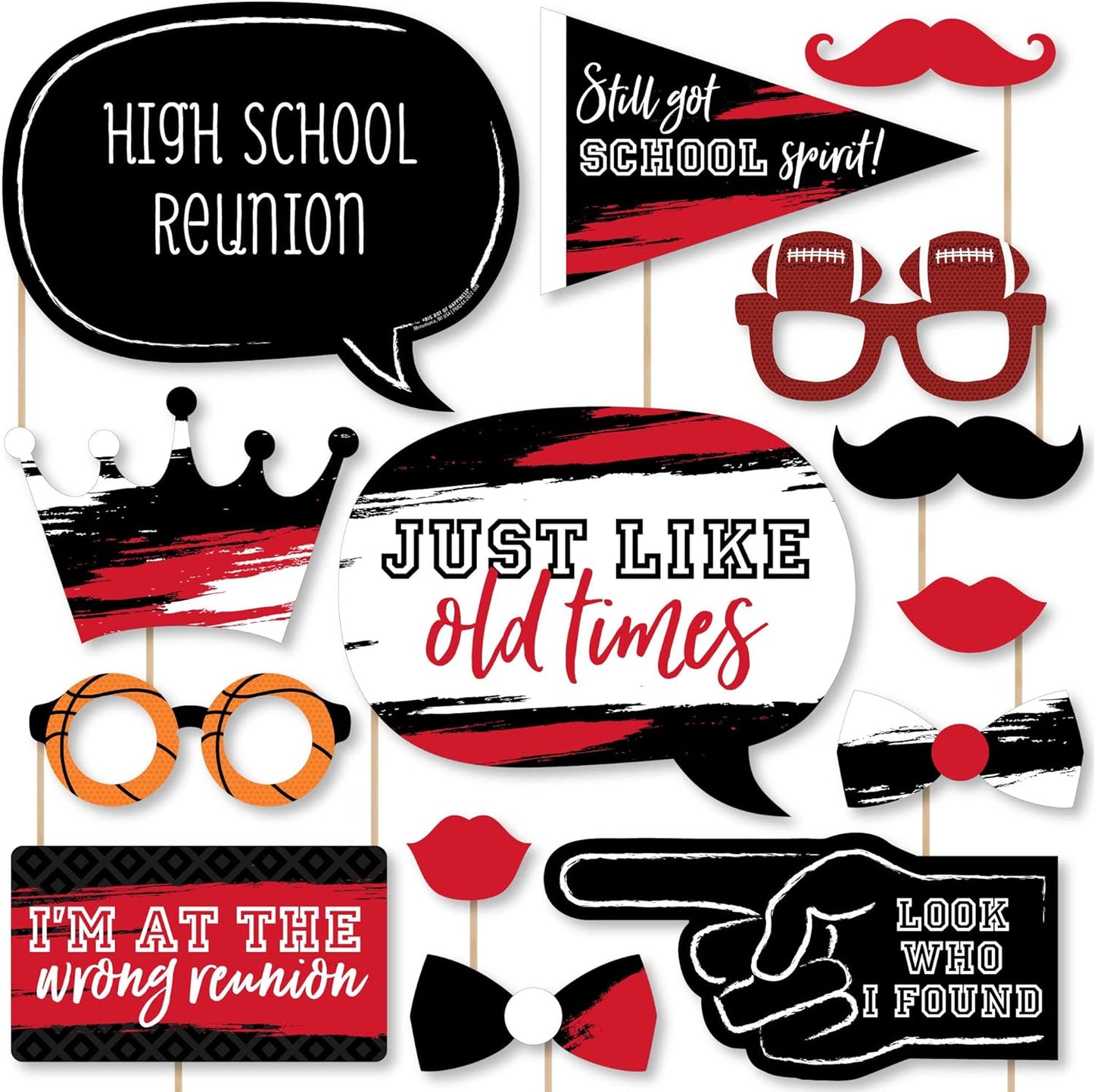 Big Dot of Happiness Class Reunion Photo Booth Props Kit - 20 Premium Cardstock Props, School Reunion Party Decorations, Memory Making Props, Red