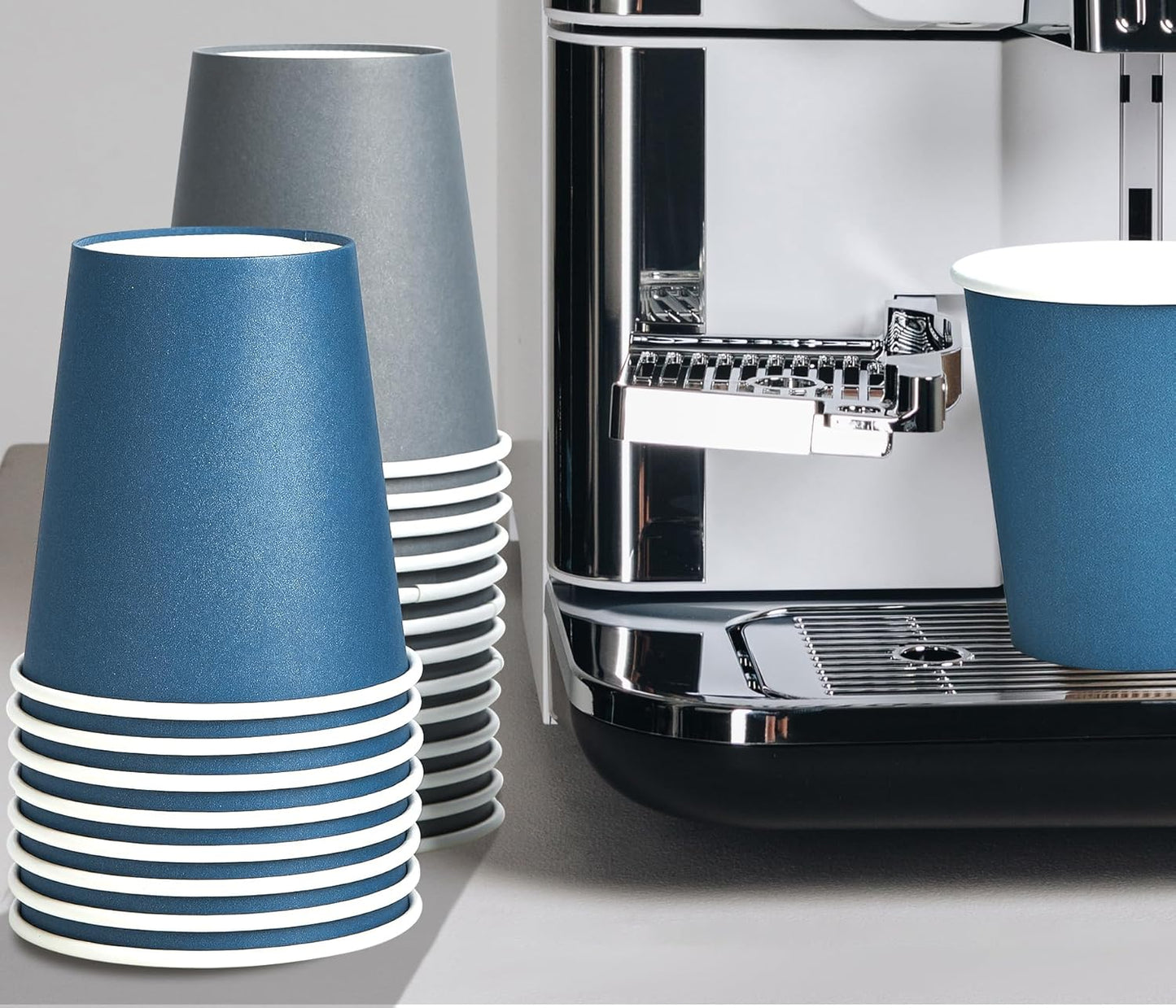 LITOPAK 100 Pack 10 oz Disposable Paper Coffee Cups with Lids for Coffee, Water, Juice, or Tea, Blue and Gray Hot Paper Cups for Home, Restaurant, Store, and Cafe