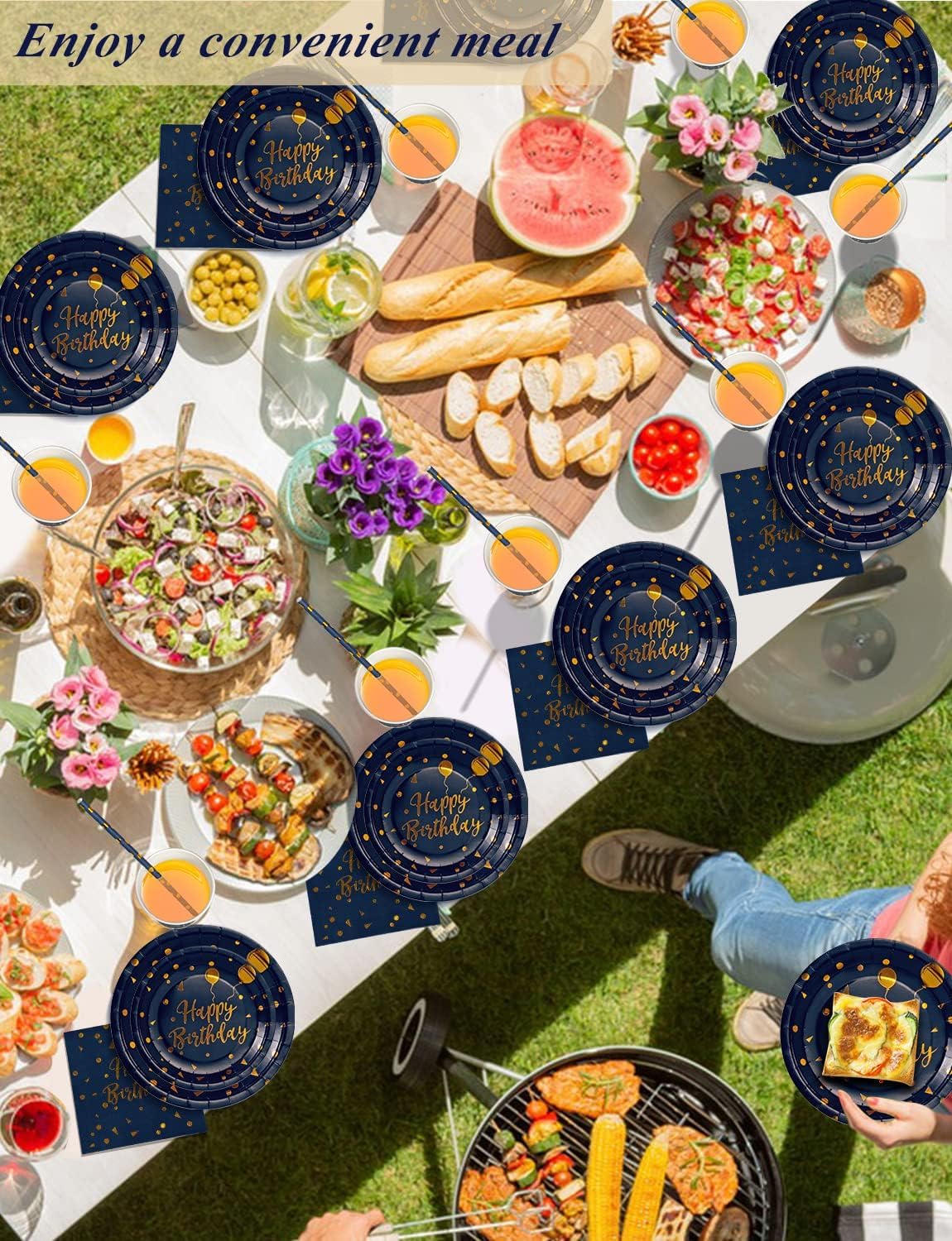 Birthday Party Tableware, 161 Pieces Navy Blue Gold Party Supplies, Party Dinnerware Sets Include Paper Plates Napkins Cups Silverware, for Shower Engagement Parties Decoration -20 Serves