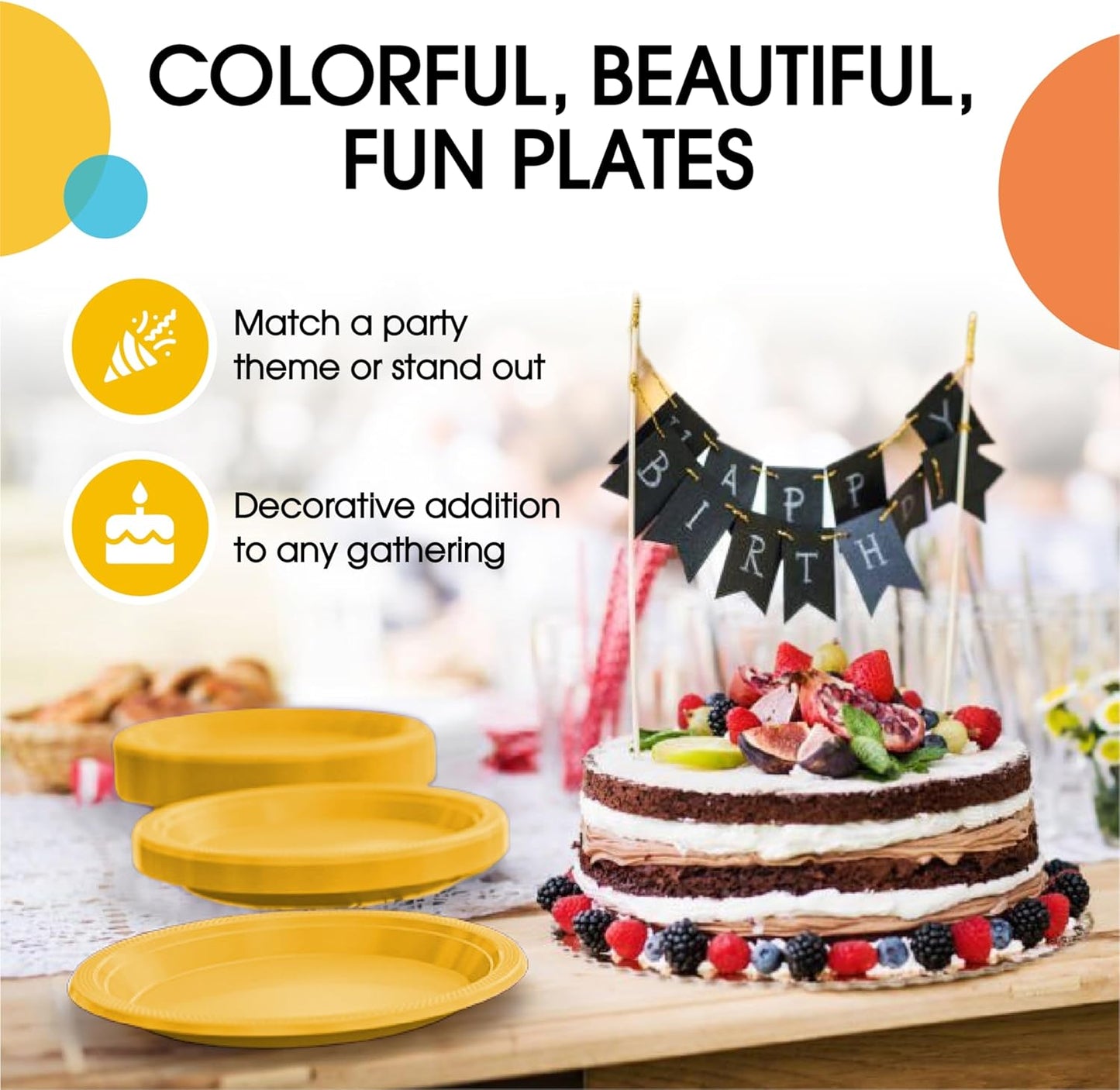 Exquisite Party Solids Yellow Plastic Plates For Party 10" Yellow Disposable Plates Heavy Duty 100 Pcs Plastic Dinnerware Sets Heavy Duty 350 GSM Disposable Dinnerware Set