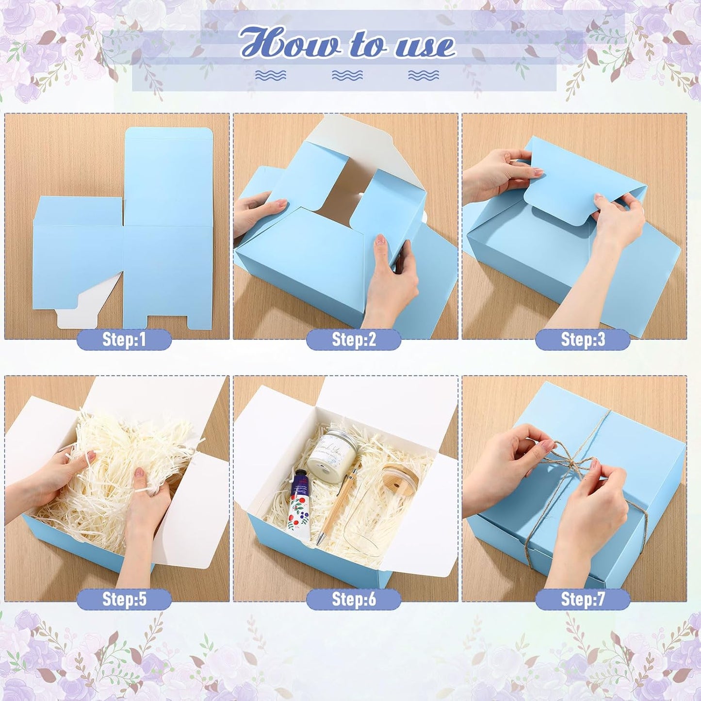 6 Sets Baby Shower Game Prizes for Winners, Glass Cup Scented Candles Hand Cream Pens Gift Box with Raffia for Baby Shower Wedding Bridal Favors for Guests(Blue)