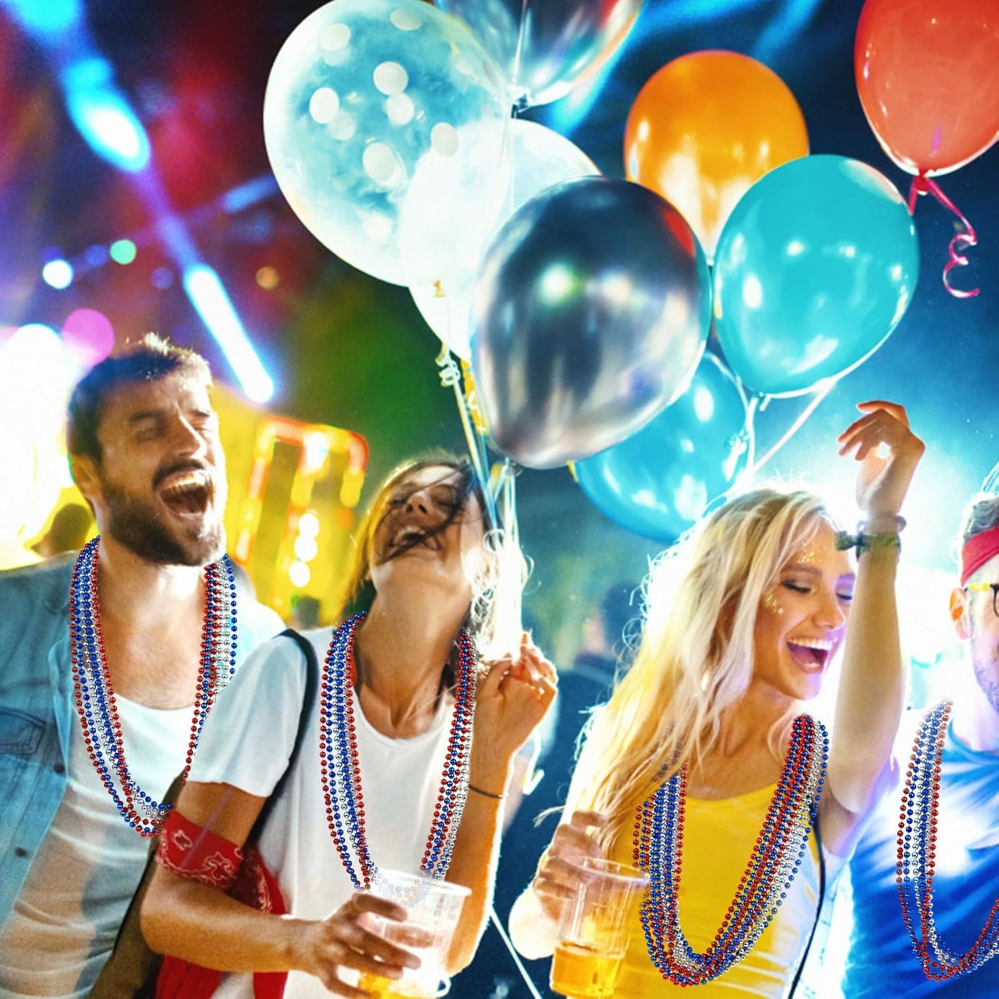 YAXINRUI 24 PCS Patriotic Beads Necklaces, 4th of july Accessories 33 Inch Independence Day Bead Necklace 4th of July Beads for Patriotic Parade Party