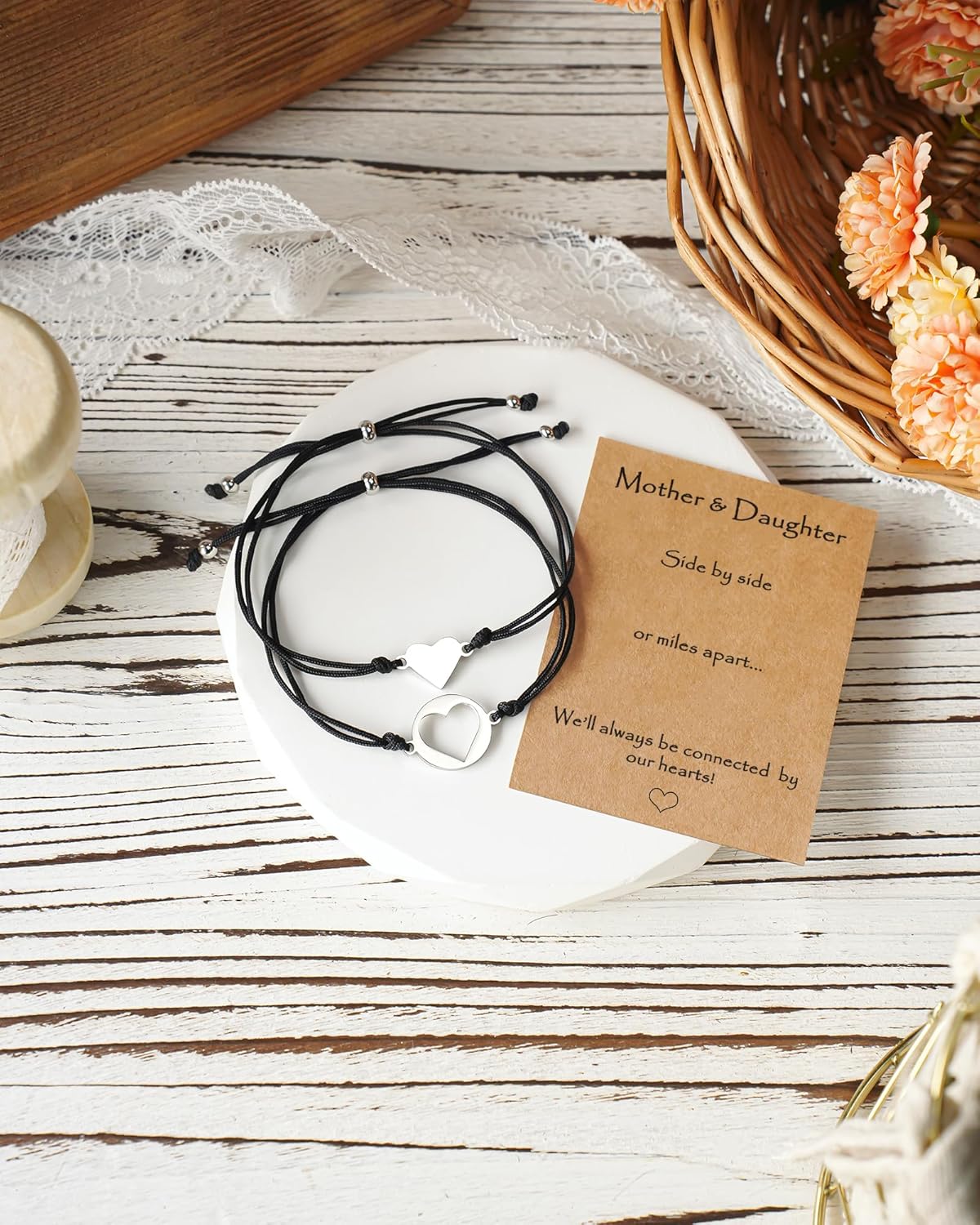 MANVEN Christmas Jewelry Gifts for Mom Daughter, Mother Daugther Bracelets Birthday Gifts for Mom Matching Heart Bracelet