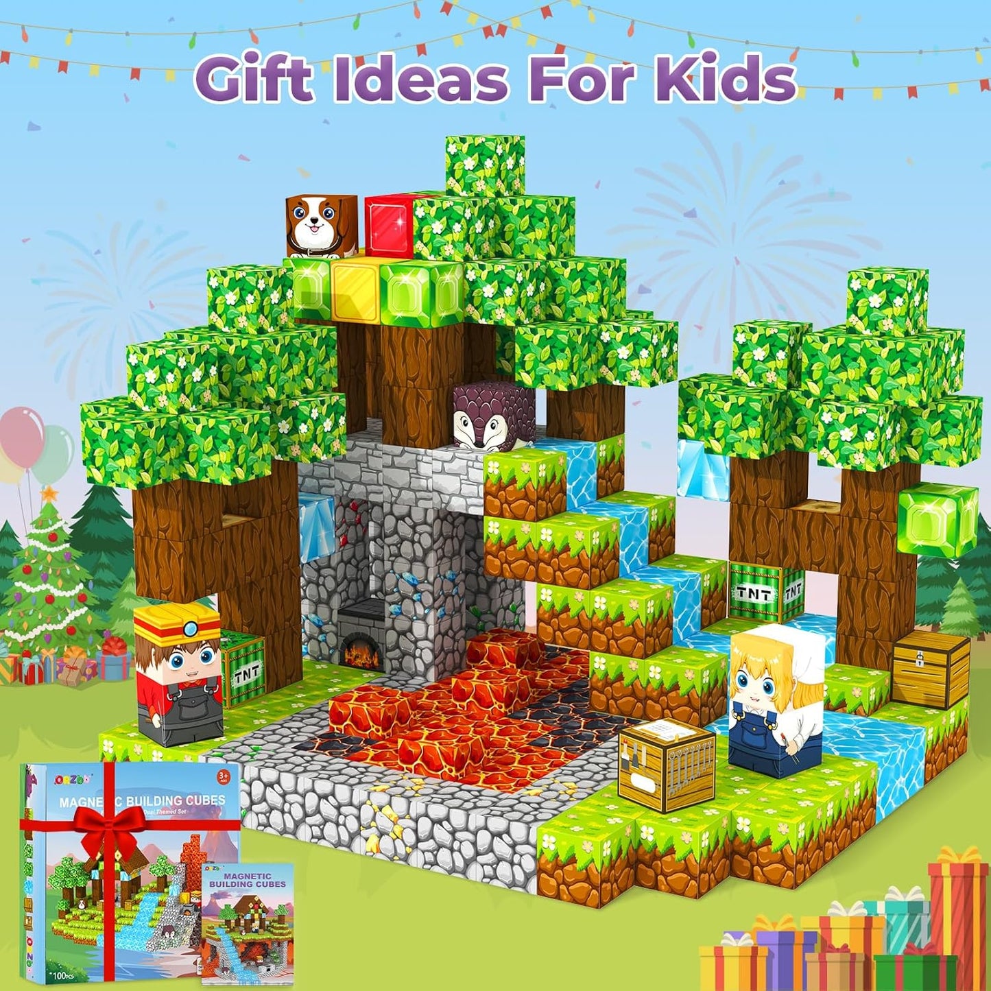 Magnetic Blocks, Magnetic Tiles Building Blocks, Magnet Cubes Toddler Kids Toys, Sensory STEM Toys for 3-5 4-6 5-7 6-8 Year Old Boys Girls Easter Birthday Gifts Travel Outdoor Kids Games (0.8IN/2CM)