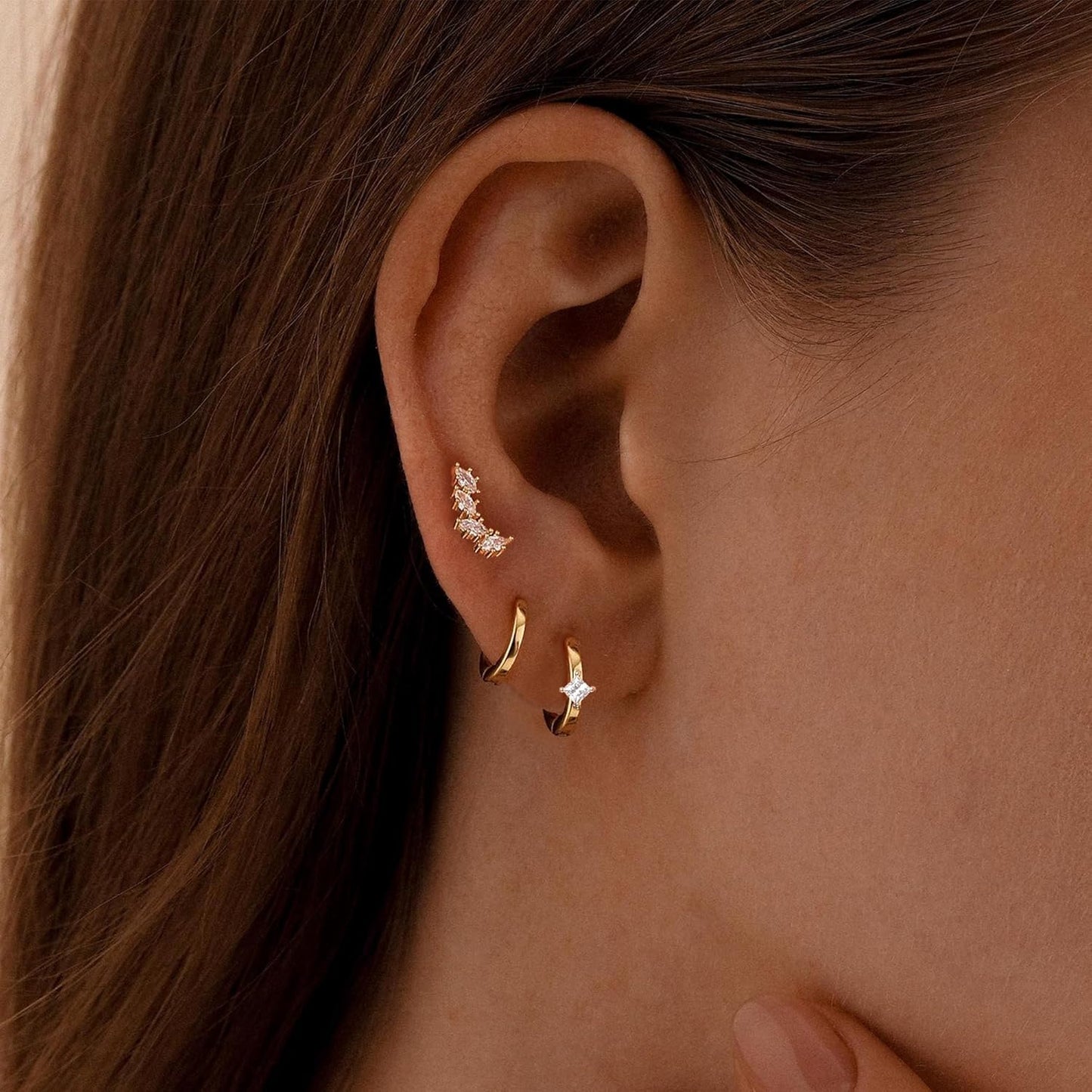 Gold Earrings for Women, 14k Gold Plated Dangle Huggie Earrings for Women Trendy Dainty Gold Hoop Earring Stacks Hypoallergenic Pearl Chain Drop Cartilage Earring Fashion Womens Jewelry