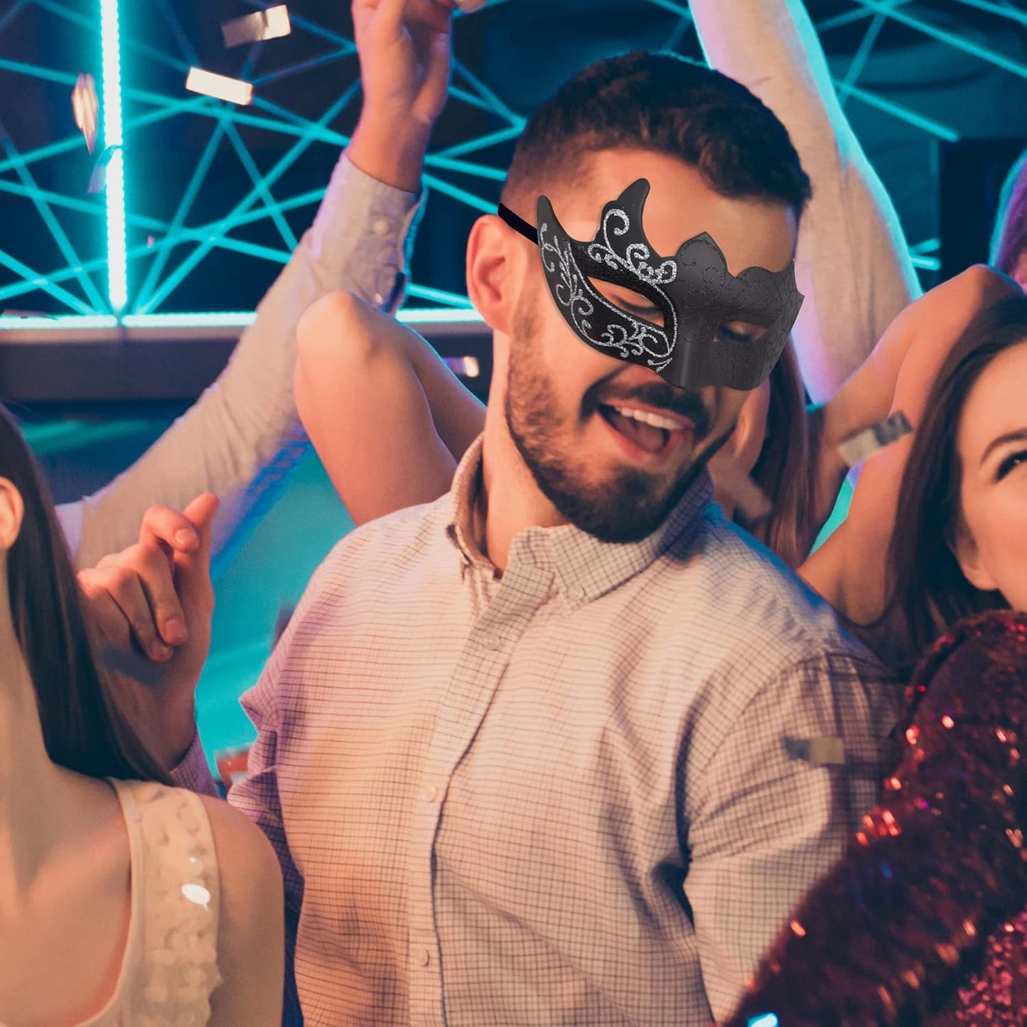 SIQUK Couple Masquerade Masks Set Venetian Party Mask Plastic Halloween Costume Mask Mardi Gras Mask for Women and Men