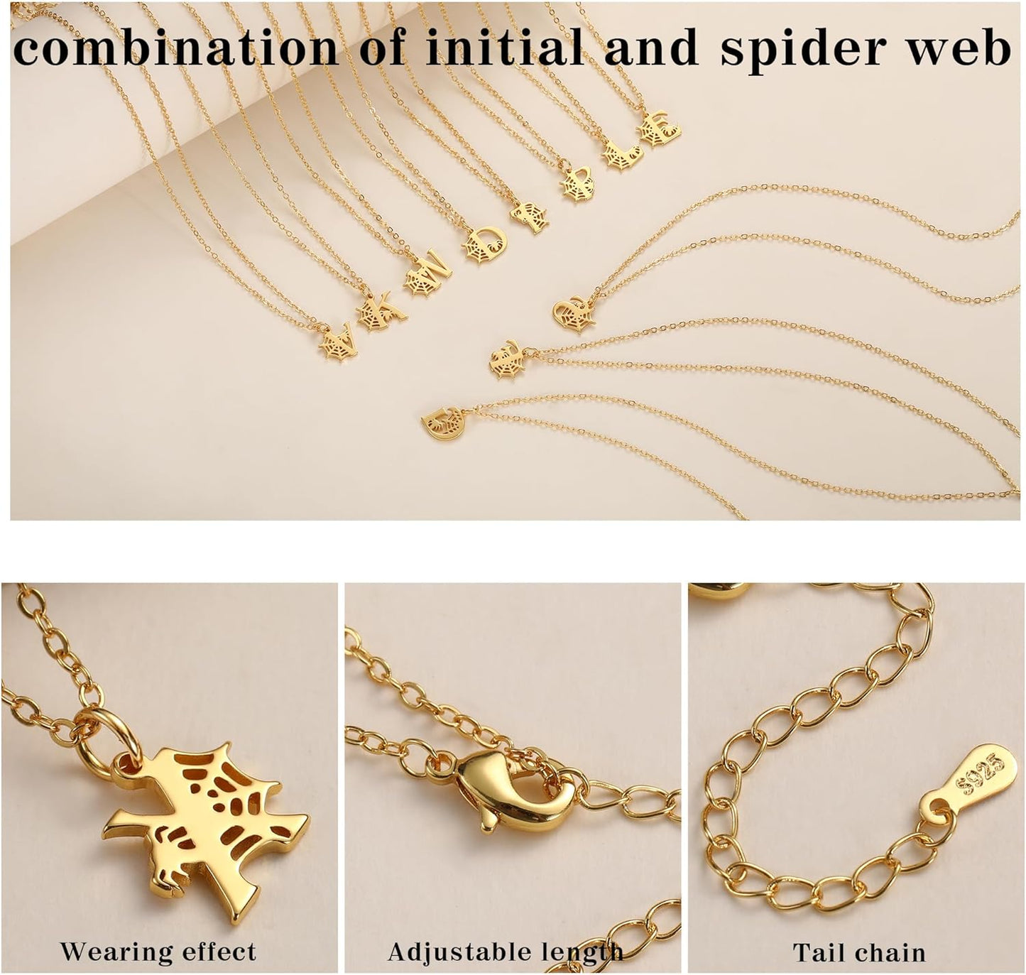 Halloween Necklace Halloween Gifts for Women Initial Necklace with Spider Web for Teen Girl Adjustable Dainty Gold Letter Necklaces for Her Girlfriend Daughter Halloweens Birthday Gift Basket Jewelry Decorations