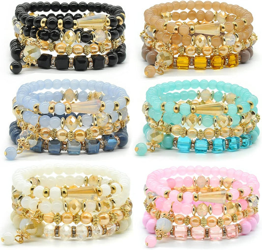 Bohemian Bracelet Sets for Women - 6 Sets Stackable Stretch Bracelets Multi-color Boho Jewelry for Women Hippie Bracelets Dainty Jewelry