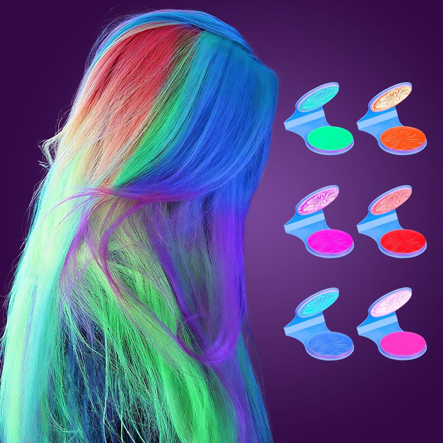 Temporary Hair Chalk for Girls 6 Color,Washable Hair Dye For Girl Kids Adults Glow in UV Light Neon Hair Color Makeup for Halloween Cosplay,Birthday Christmas Gift for Girls Age 5-12 Years Old