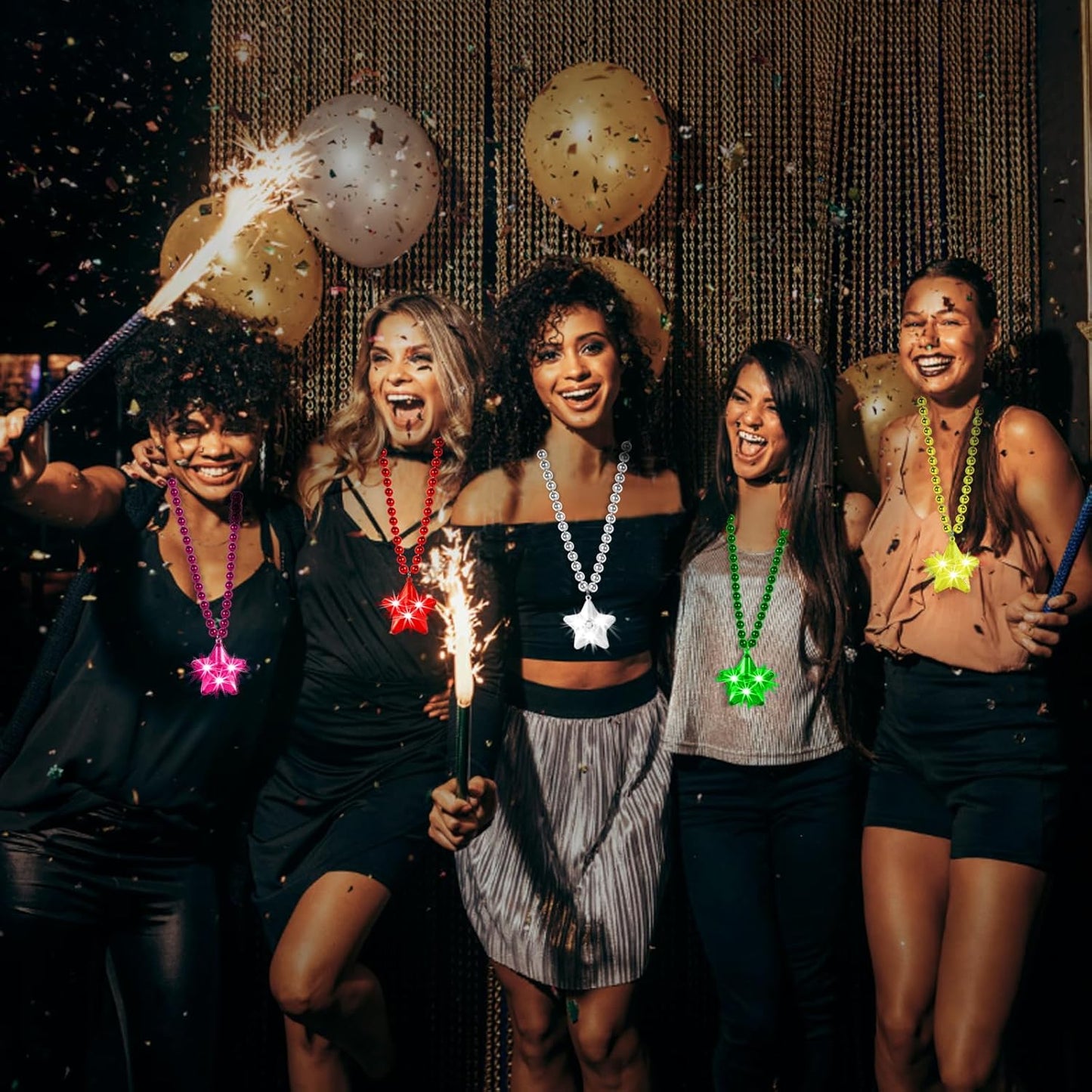 6 Pack Green LED Glow Star Necklace Bulk Beaded Necklaces for Christmas Decorations Mardi Gras Party Favors