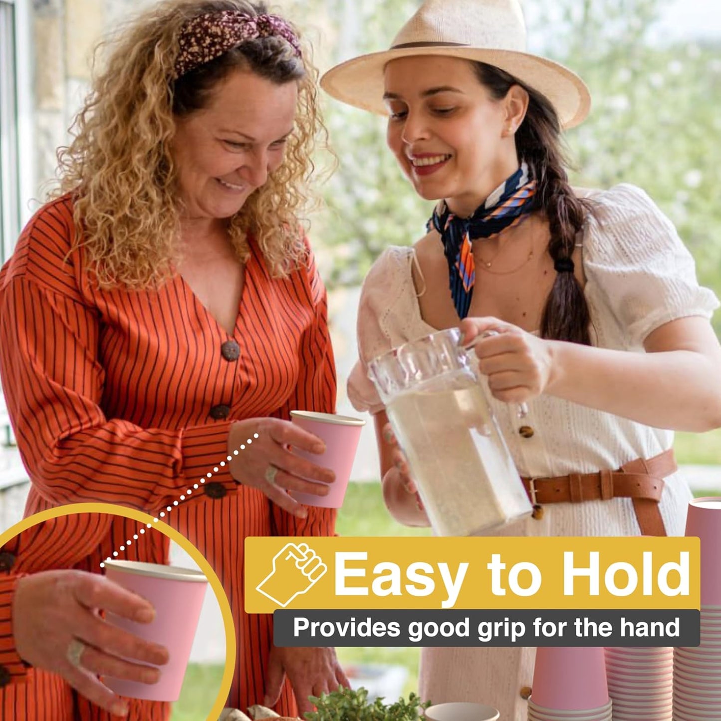 Party Solids Pink Paper Cups 9 oz Durable Disposable Cups 100 Paper Tumblers for Hot Drinks and Cold Drinks Thick 280 GSM Hot Cup for Tea & Coffee Cup To Go Fun Colors for Parties & Events