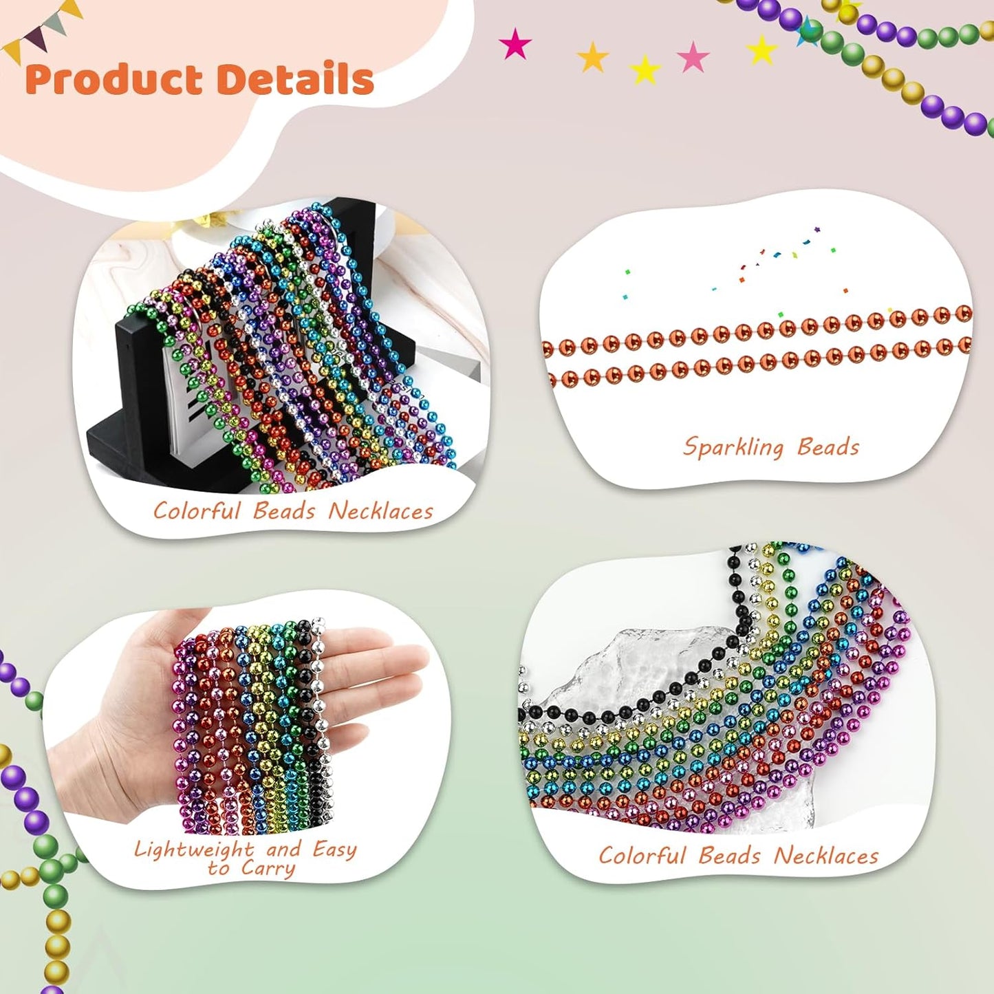 SHAOQINLIN 100 PCS Orange Bead Necklace, Orange Mardi Gras Beads, Halloween Necklaces, 33 Inch Party Beads Round Beaded Necklace for Mardi Gras, Christmas, Halloween