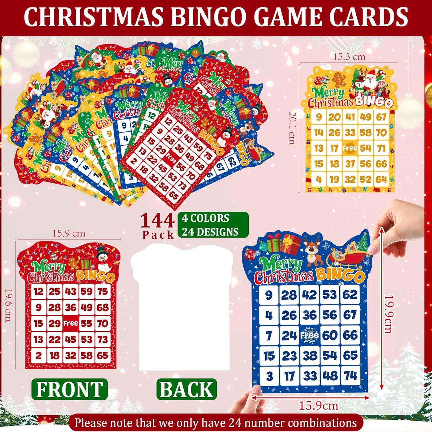Eersida 192 Pack Christmas Bingo Game Cards and 0.4 oz Dot Daubers Set Includes 144 Bingo Cards and 48 Dot Markers Game Supplies Set for Christmas Supplies Family Casino Play Night Party Favor Gifts