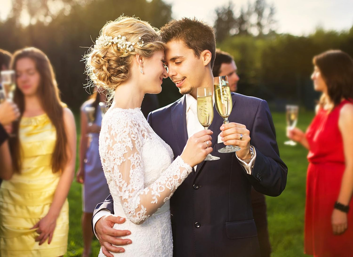 Wedding Cake Knife and Server Set with Forks, Classical Style Crystal Champagne Flutes Toasting Glasses for Bride and Groom, Wedding Gifts for Couples, Engagement and Bridal Shower Gifts