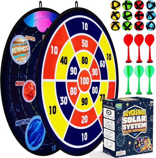 Gamie Large Reversible Dartboard for Kids - Velcro Dart Board with 12 Balls, 6 Darts, and 2 Hanging Hooks - Kids Outdoor Games and Activities for Party - Boys Gifts Ages 3-12