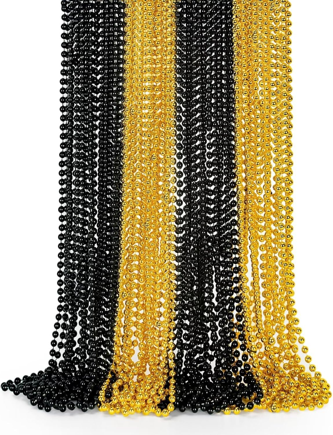 24PCS New Years Eve Bead Party Supplies, Black Gold Bead Necklace, 33" New Years Eve Beaded Necklaces, Festival Parade Throw Accessories for Halloween Trick or Treat Accessories