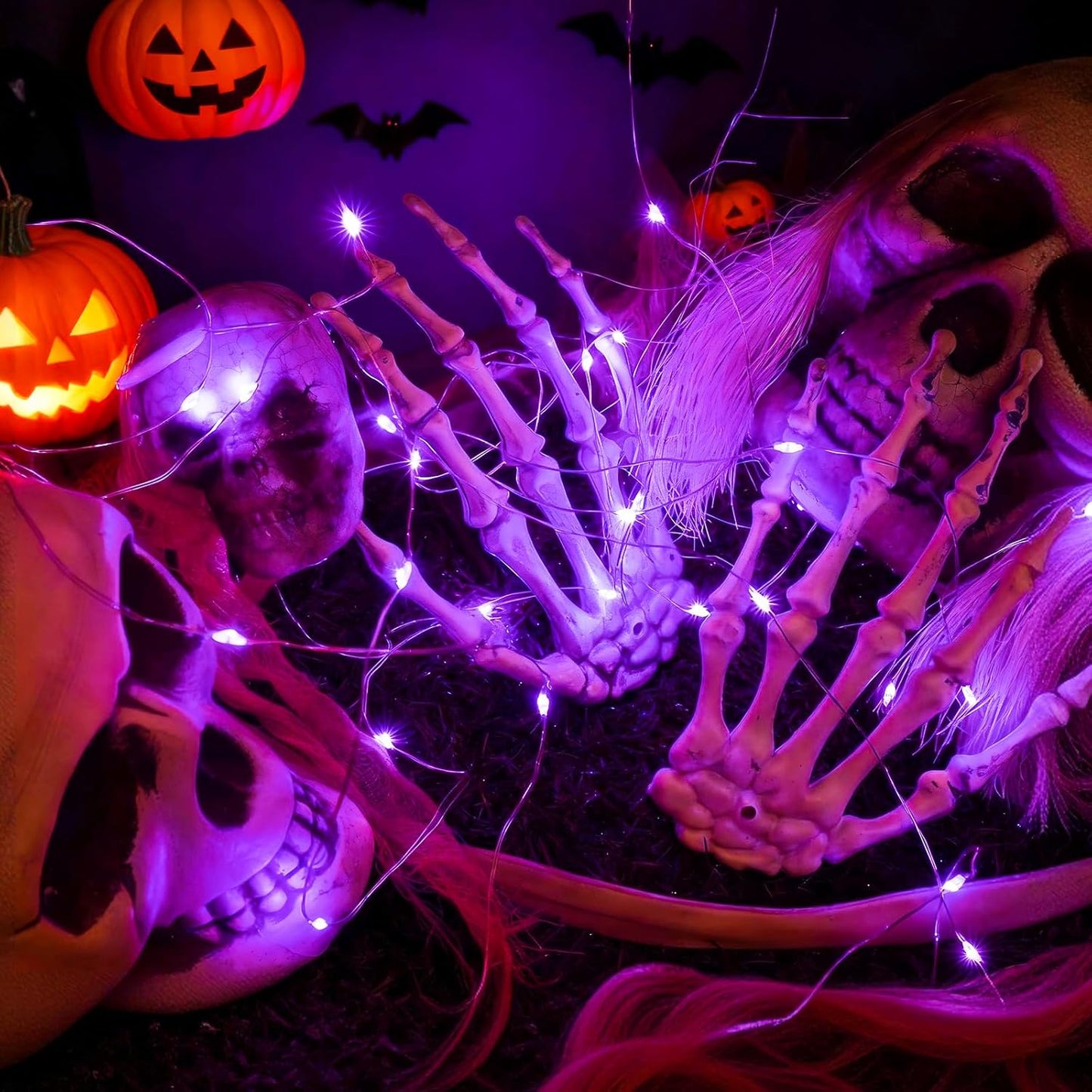 ZGWJ 100 Pack Fairy Lights Battery Operated, 7ft 20 Mini LED Fairy String Lights Silver Wire 3 Modes for DIY, Parties, Wedding, Bedroom, Halloween Christmas Decoration Purple