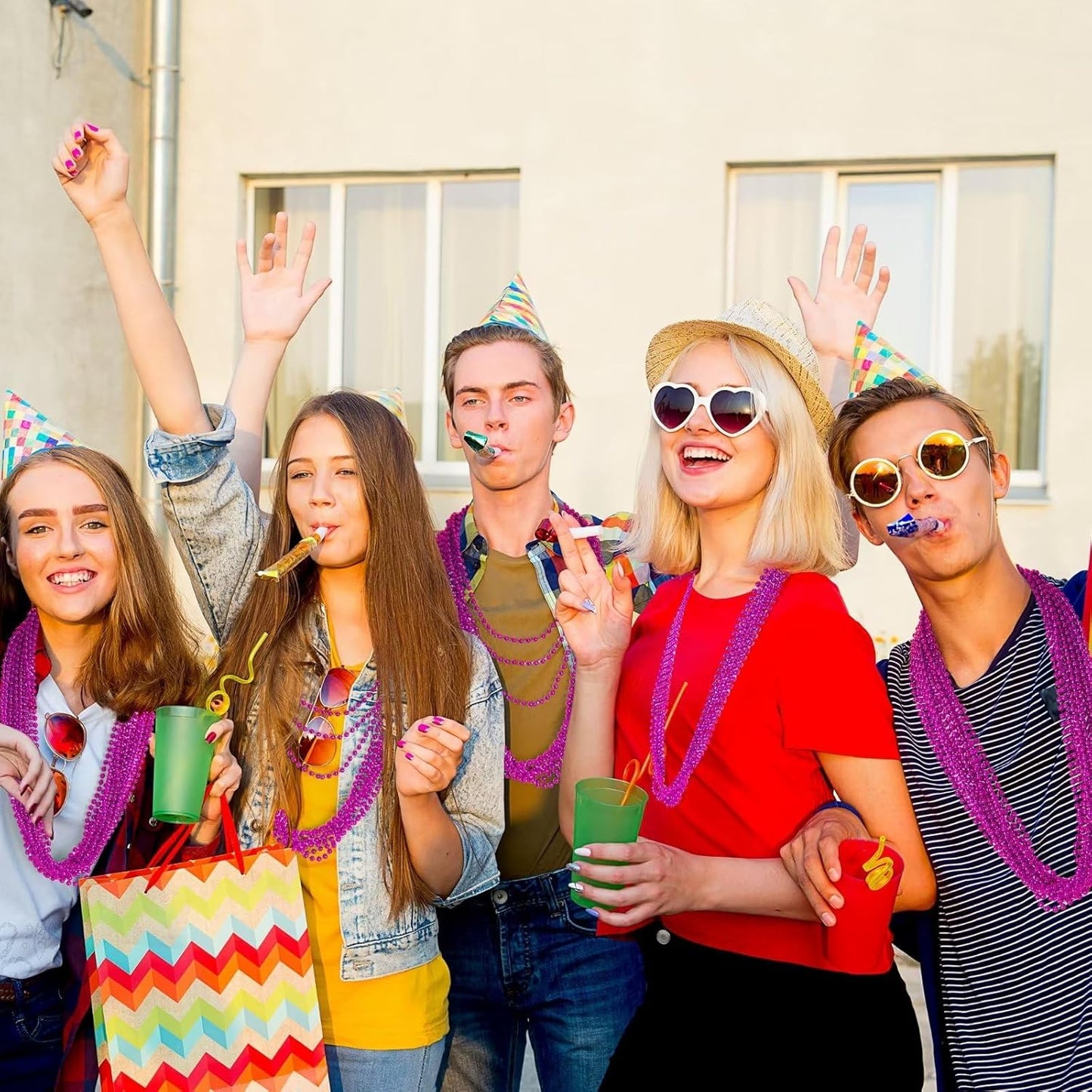 24PCS Bead Necklace, 33" Rose Red Bead Necklaces Bulk, Mardi Gras Beads Necklace Costume Bulk, Festival Parade Throw Accessories for Wedding Birthday Gender Reveal Party Events Supplies Decorations