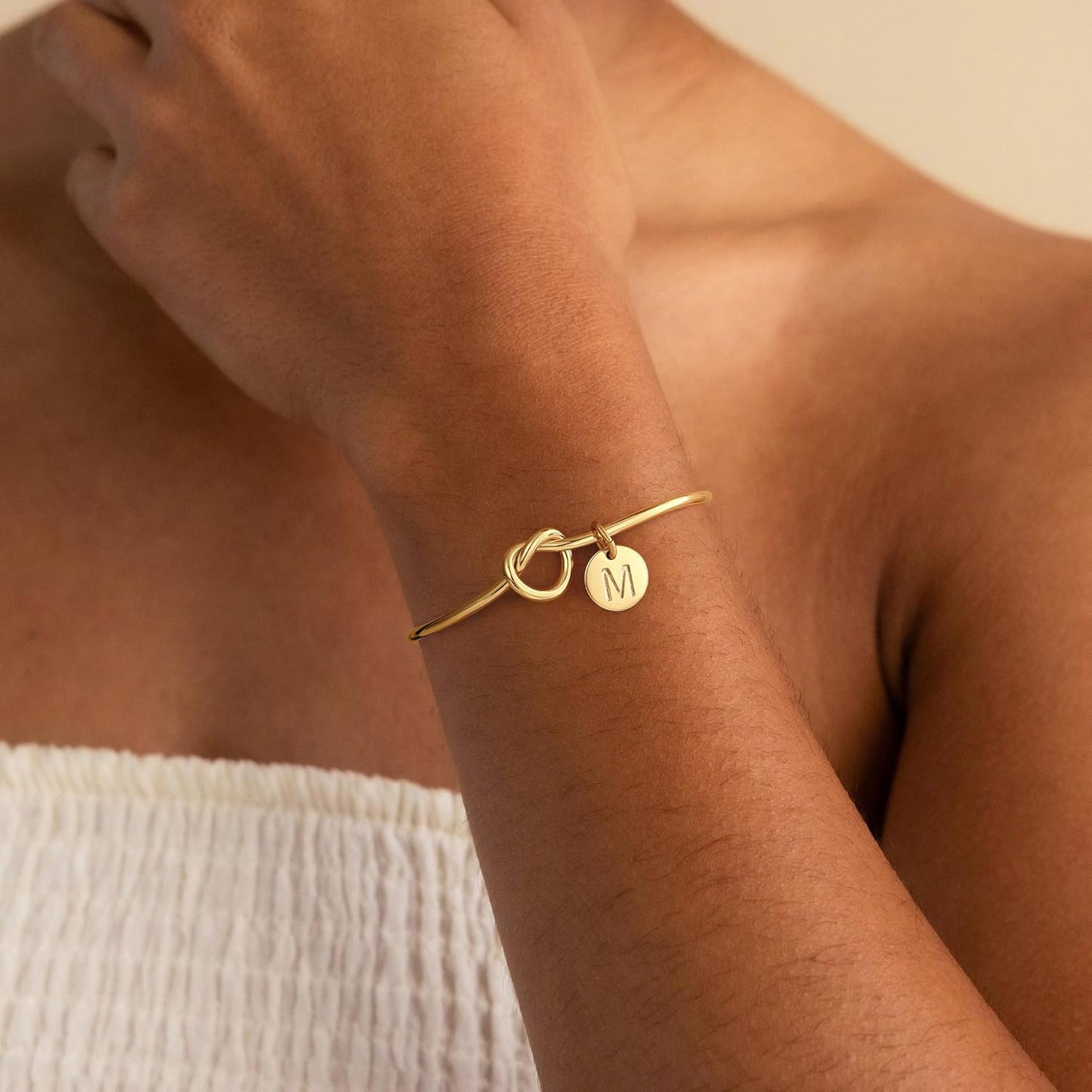 M MOOHAM Gold Initial Bracelets for Women - Dainty Tie the Knot Letter A-Z Initial Bracelet for Women Gold Cuff Bracelet for Womens Jewelry Personalized Bridesmaid Proposal Wedding Gifts