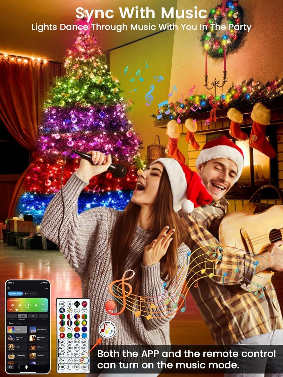 240LED Smart Color Changing Christmas Lights App Controlled, 95FT Waterproof RGB Twinkle String Light Music Sync Multiple Modes, Christmas Lights with Remote & Timer Indoor Outdoor Xmas Decorations
