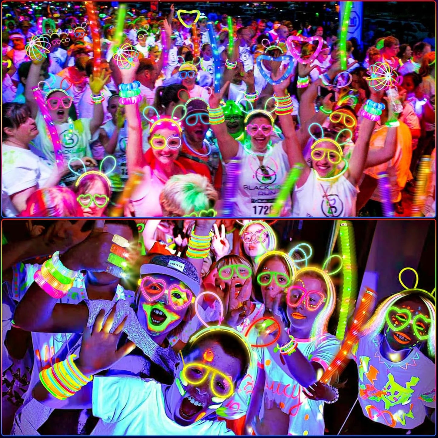 Party Supplies, Glow in the New Year's Dark Party Favors for Adults Kids, 27 Carnival Accessories, 56 LED Light Up Toys Bulk, 100 Glow Sticks Party Pack, Neon Party Supplies & Decorations