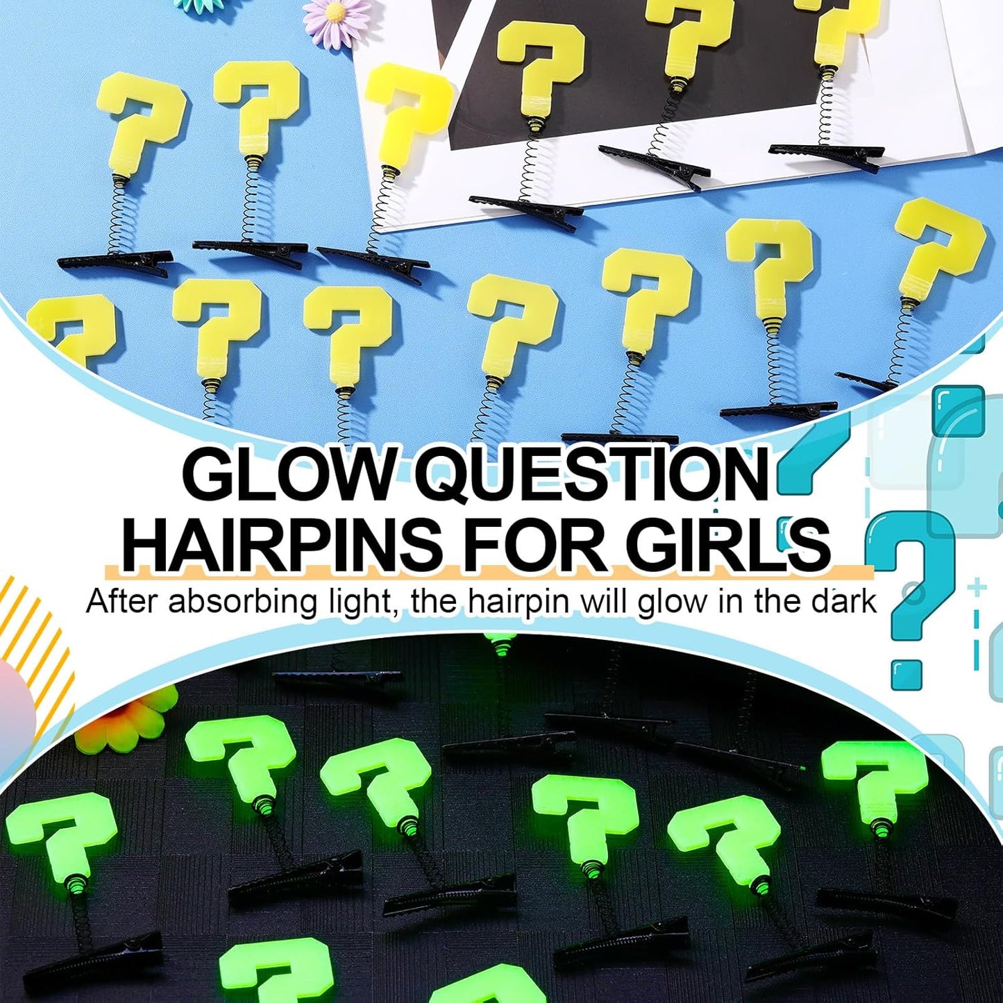 30 Pcs Mini Glow Hair Clips Girls Rave Hair Clips for Women Christmas Music Festival Holiday Party Supplies (Question Mark)