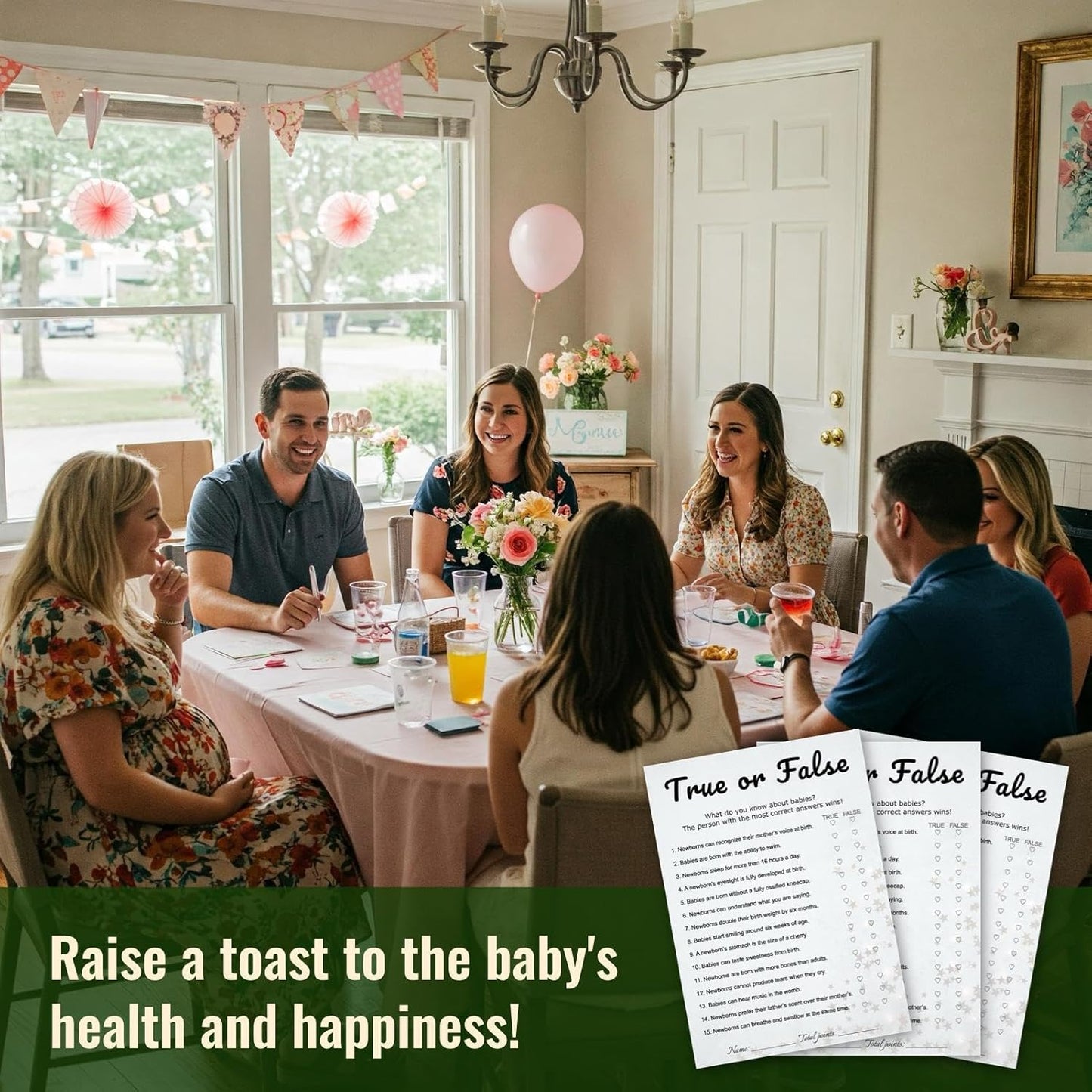 Baby Shower True or False Trivia Game Cards - 30 Player Minimalist Party Game Kit, Light Gray Stars Design, Ready to Play with Answer Keys, 5x7 Inch (True or False)