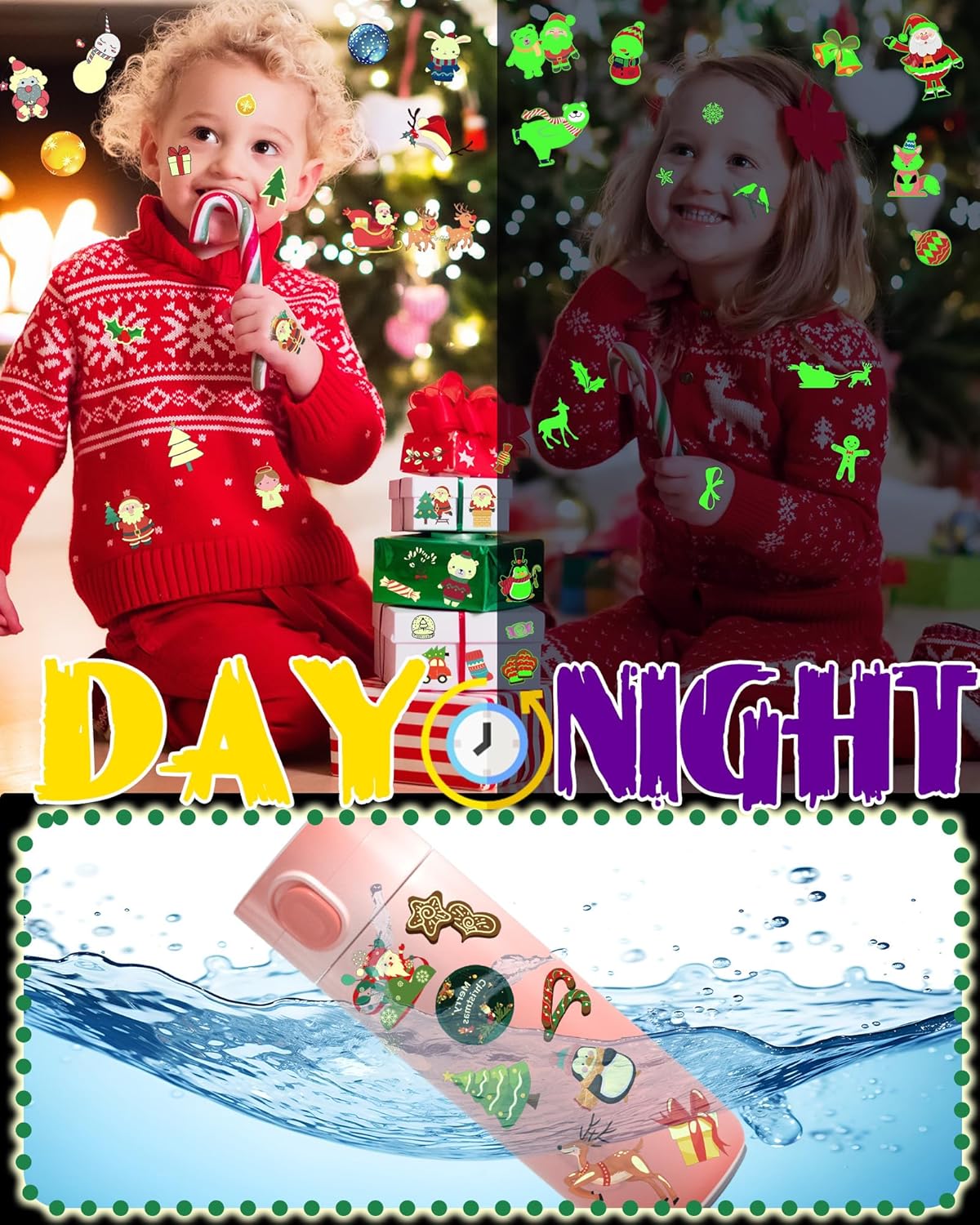 260 Styles Luminous Christmas Tattoos Party Favors for Kids, Christmas Goodie Bag Stocking Stuffers Temporary Tattoos, Christmas Classroom Gifts Treats Party Games Supplies for Kids Boys Girls