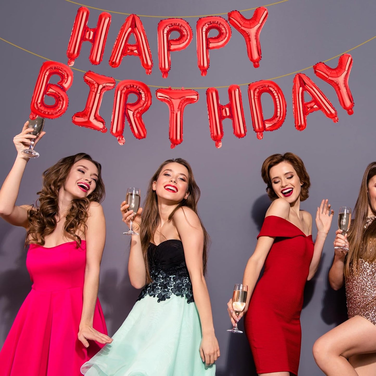 LIOZEOKUN Happy Birthday Balloon Letters 16 inch Mylar Foil Birthday Balloons Banner Sign for Birthday Party Decorations Supplies (Red)