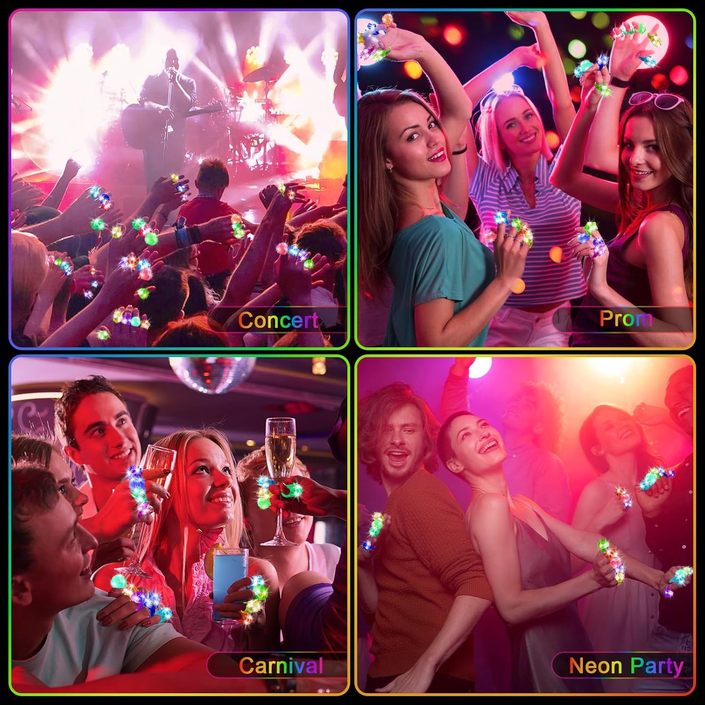 Light Up Rings, Glow In The Dark Party Supplies, 6 Style Flashing Glow In The Dark Rings