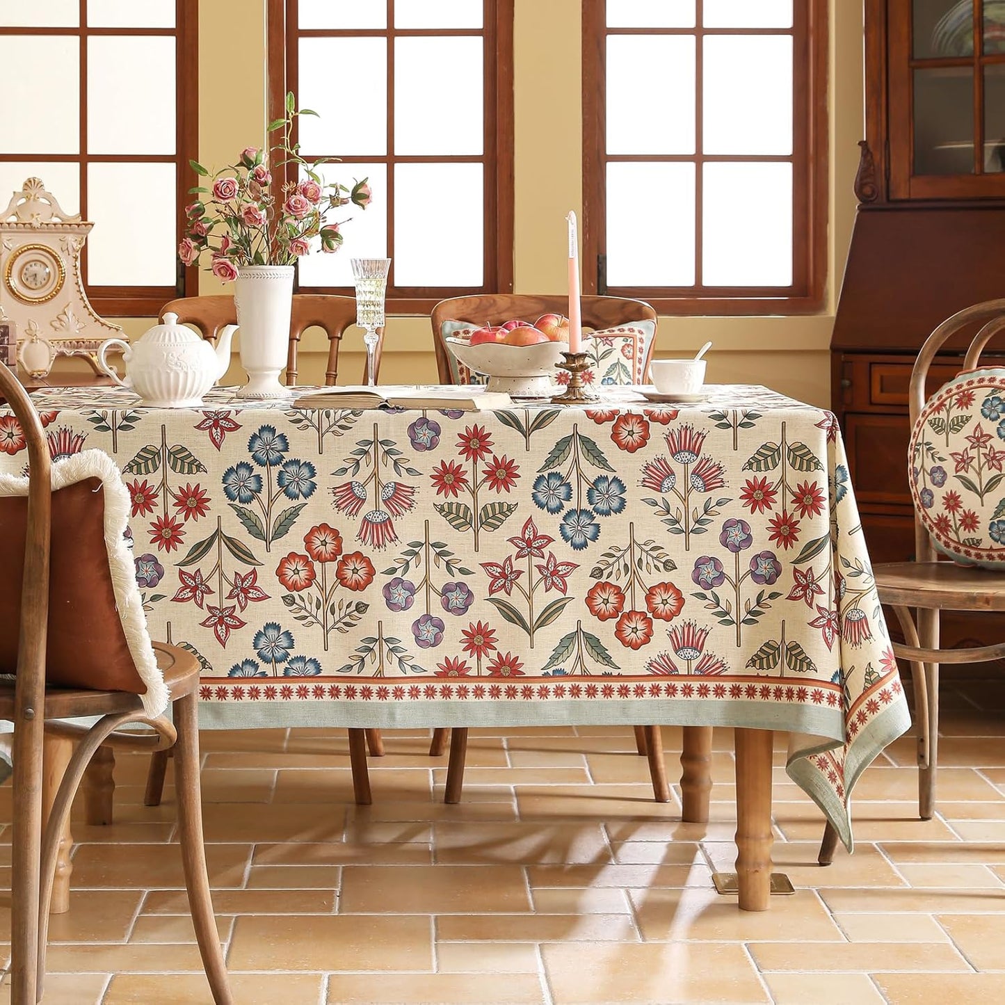 French Linen Extra Long Rectangle Tablecloth,Vintage Colorful Multiple Prints Soft and Durable Tablecloths,Decor Table Cover for Kitchen,Dining,Thanksgiving,Christmas,67"*118"-Lohi