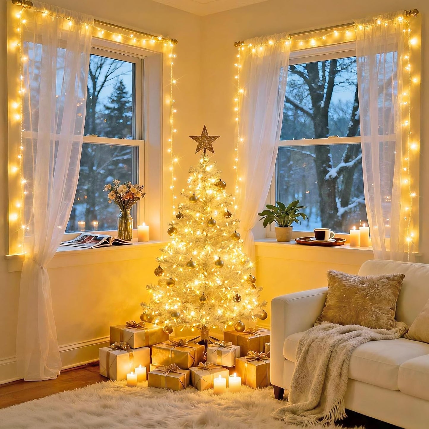 JMEXSUSS 200 LED Christmas Lights Indoor Outdoor, Connectable Warm White Christmas Tree Lights Clear Wire, 66 Ft Twinkle Fairy String Light Plug in for Bedroom Wedding Xmas Tree Decorations