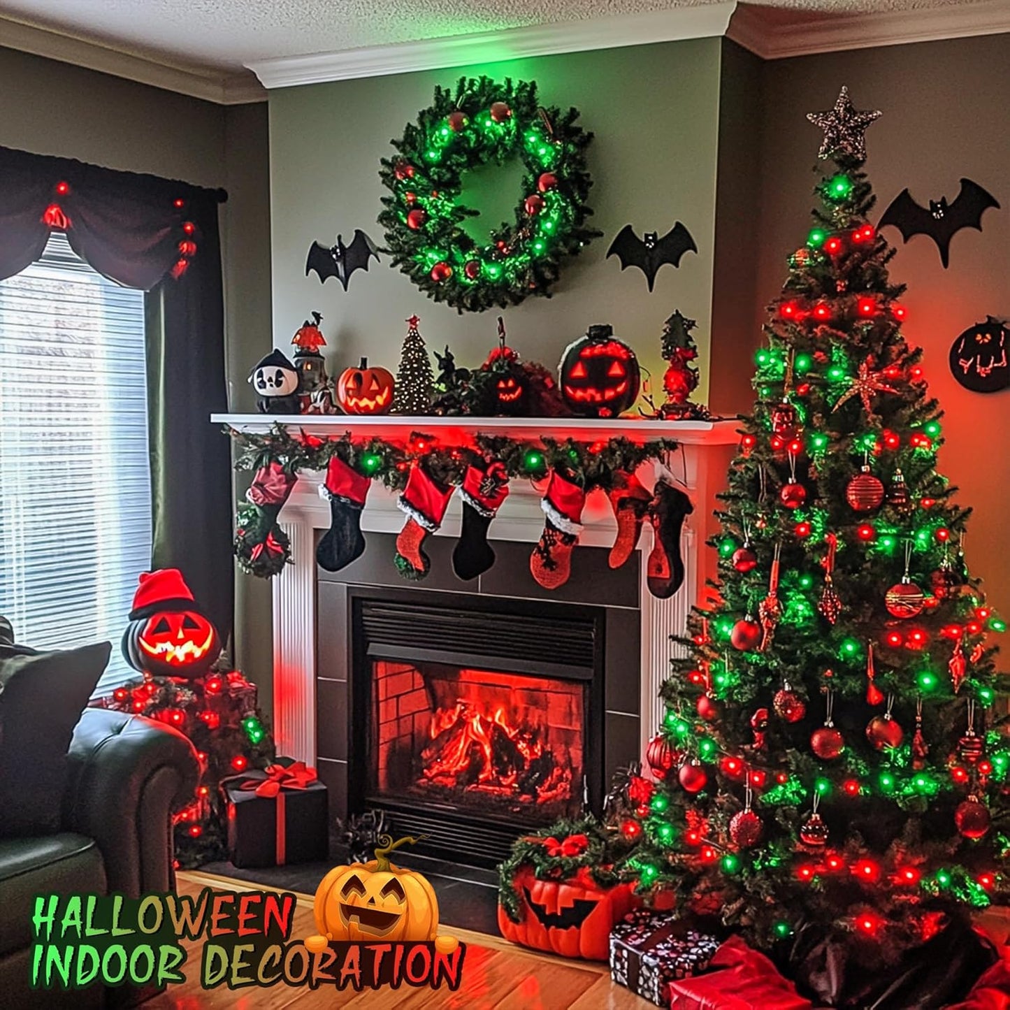 JMEXSUSS 200 LED String Lights Outdoor for Halloween Decor, Red & Green Christmas Lights Clear Wire, 11 Modes Connectable Twinkle String Lights Plug in for Christmas Halloween Garden Home Decorations