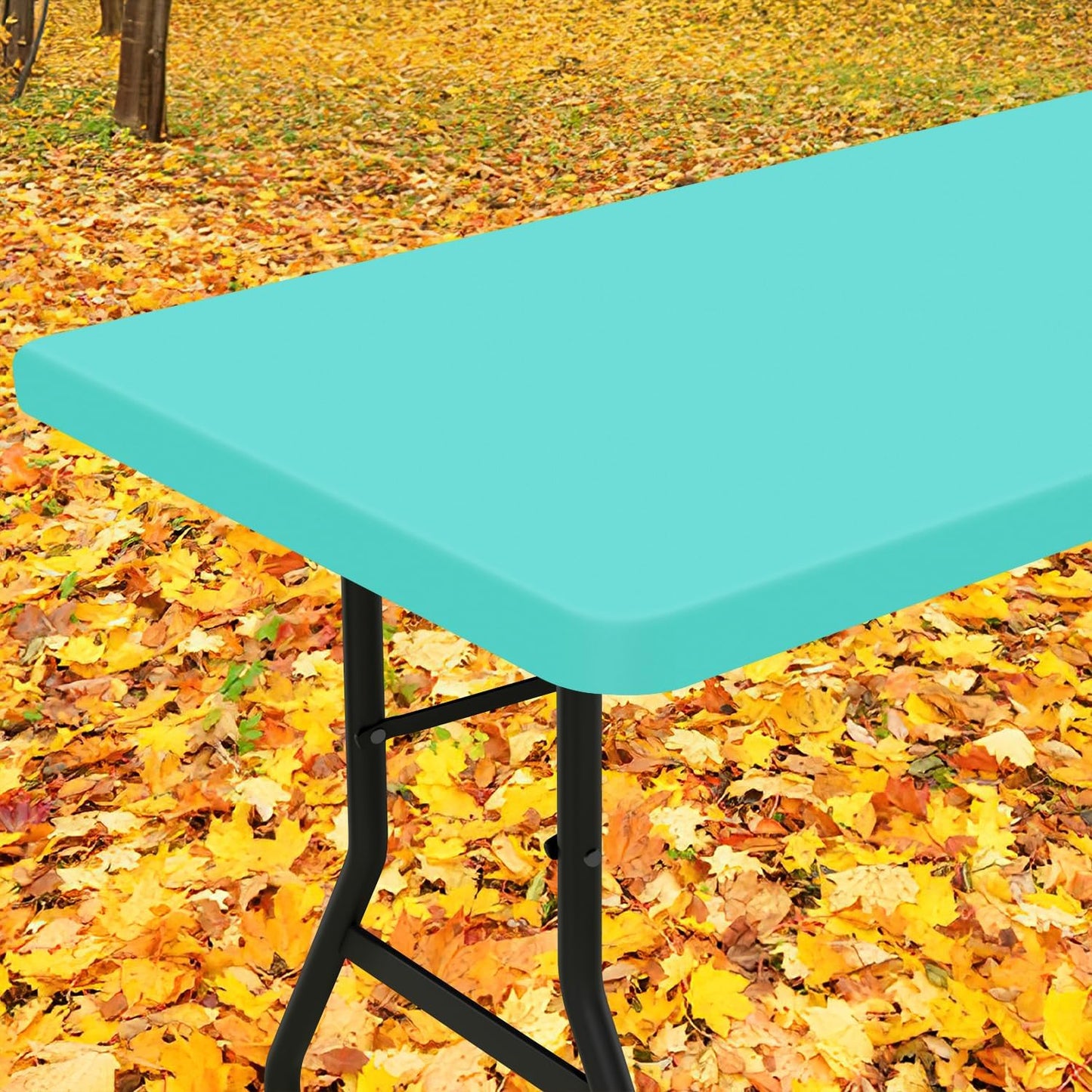 Smiry Rectangle Tablecloth, Elastic Fitted Flannel Backed Vinyl Tablecloths for 4ft Folding Tables, Waterproof Wipeable Table Covers for Indoor, Outdoor, Picnic and Camping (Teal, 30"x48")