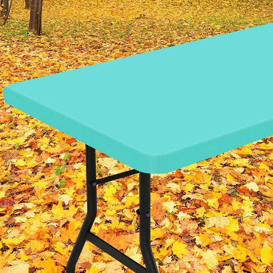 Smiry Rectangle Tablecloth, Elastic Fitted Flannel Backed Vinyl Tablecloths for 8ft Folding Tables, Waterproof Wipeable Table Covers for Indoor, Outdoor, Picnic and Camping (Teal, 36"x96")