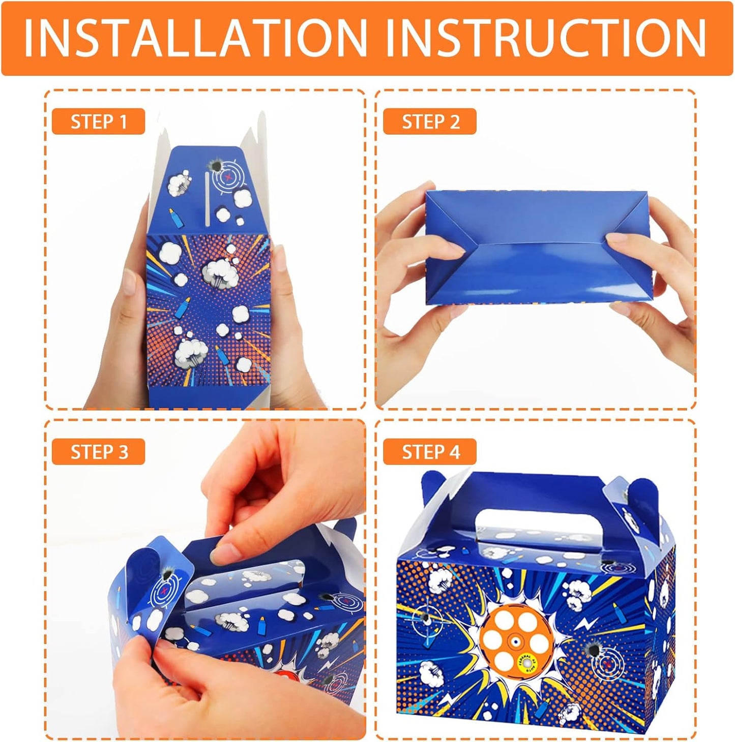 12 Pcs Dart War Party Favor Boxes Dart Battle Goodies Candy Treat Boxes Game Dart Theme Gift Bags for Kids Boys Blue and Orange Birthday Party Baby Shower Decorations Supplies 6 x 3 x 3.5 Inches