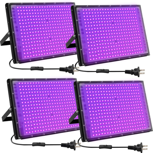 300W LED Black Lights for Glow Party, Black Light Flood Light IP65 Waterproof 395nm UV Blacklight Floodlight Purple Black Light Spotlight Fluorescent UV Light Lamp for Halloween Decor (4 Pack)