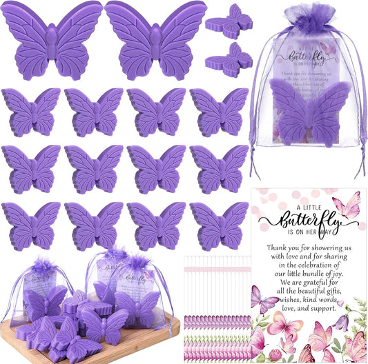 50 Sets Butterfly Themed Baby Shower Favors Butterfly Soap with Thank You Cards Gift Bag for Guest Gender Reveal Party Decorations Baby Shower Game Prizes Wedding Favor(Purple)