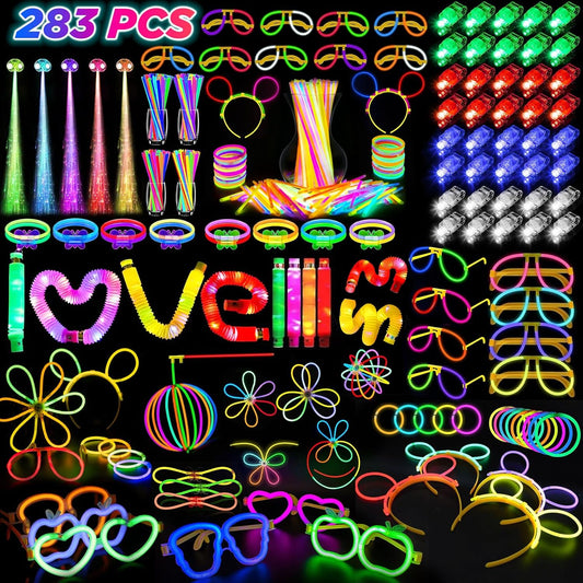 Party Supplies, Glow in the New Year's Dark Party Favors for Adults Kids, 27 Carnival Accessories, 56 LED Light Up Toys Bulk, 100 Glow Sticks Party Pack, Neon Party Supplies & Decorations