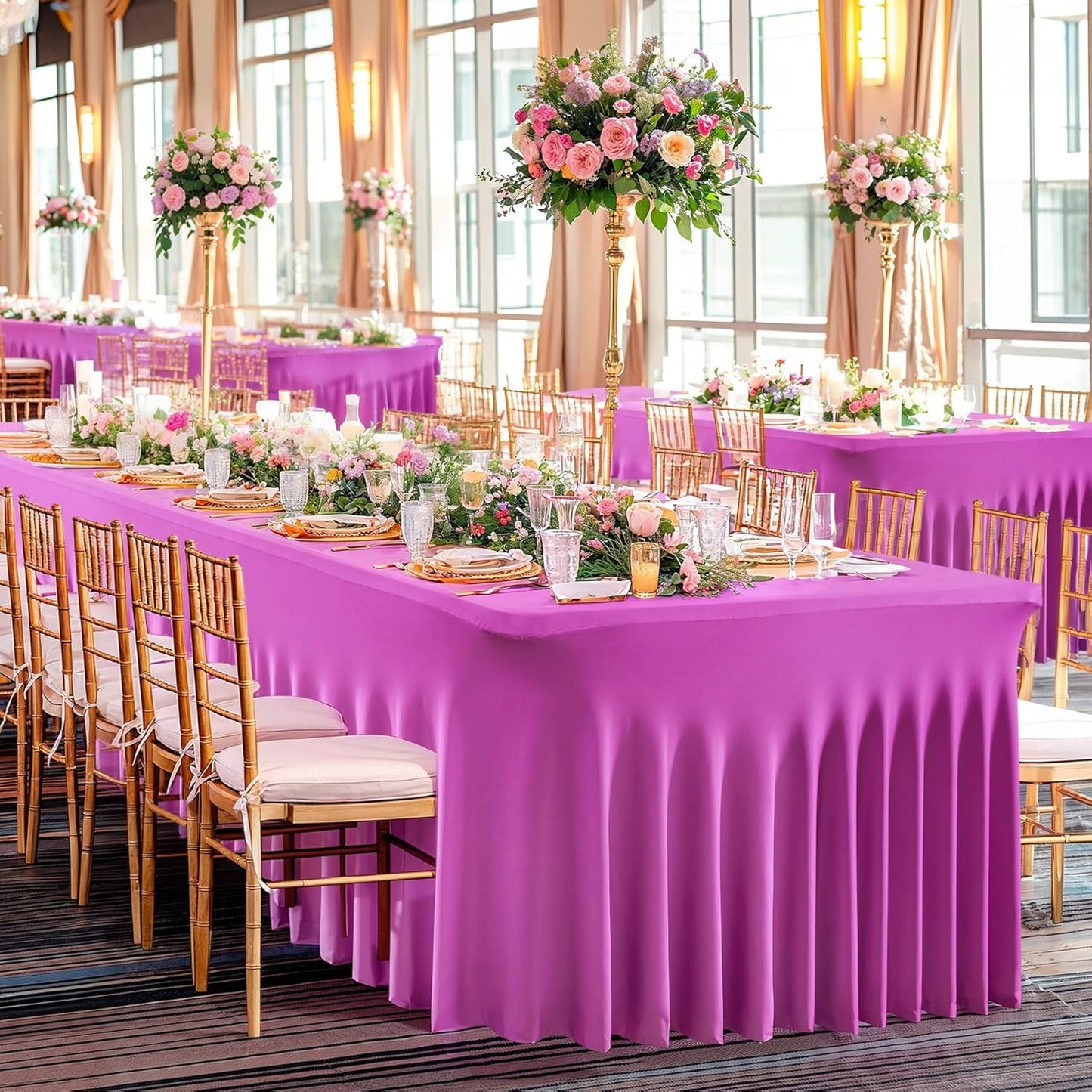 PARTISKY Fuchsia Spandex Tablecloth for 4ft Rectangle Tables, Stretchable Table Cover Skirt for Folding Tables Weddings Parties Banquets Events Trade Shows and Dessert Table