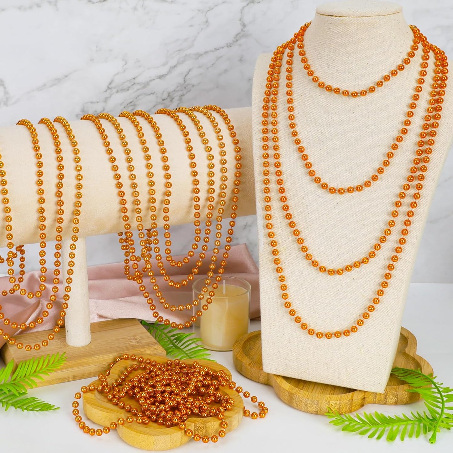 12 PCS Beaded Necklace, 33" Orange Mardi Gras Beads Necklaces Bulk, Mardi Gras Throws Accessory Set, Mardi Gras Beaded Stuff Set, Round Costume Bead Necklace for Carnival Festival Party Favors