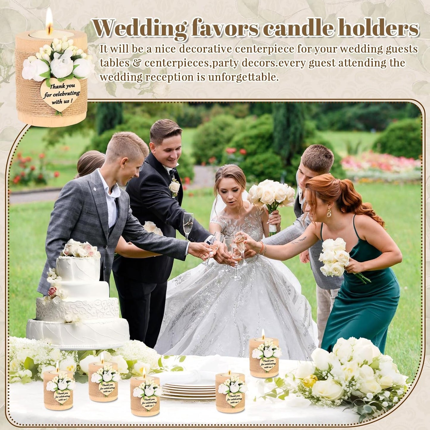 12 pcs Handmade White Rose Wood Tealight Candle Holder,Bridal Shower Tealight Holder Thank You Gifts, Wedding Favors for Guests, Wooden Cylinder Candle Holders for Table Centerpiece