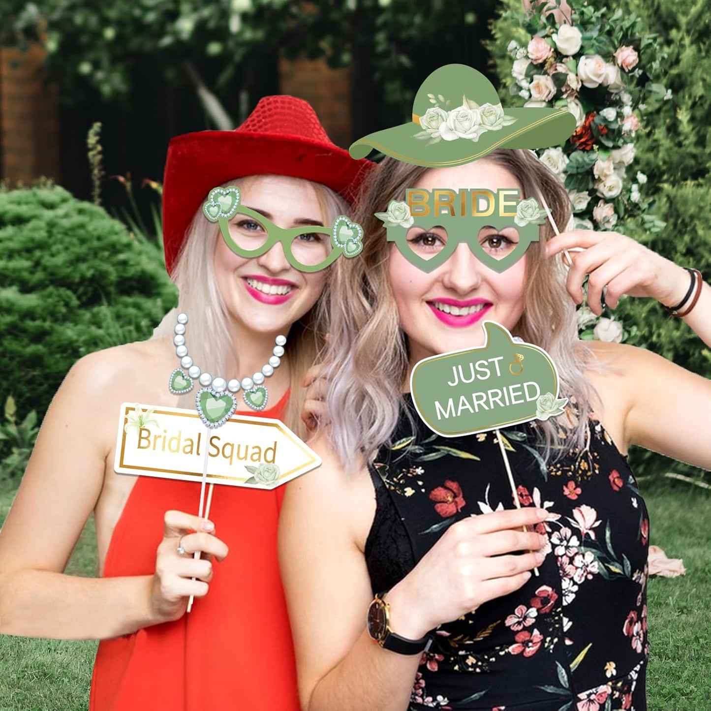 SUNBEAUTY 38 PCS Sage Green Wedding Photo Booth Props,Bridal Shower Photo Props, Engagement Party Decorations, Wedding Decorations for Ceremony Outside, Wedding Party Supplies for Girls