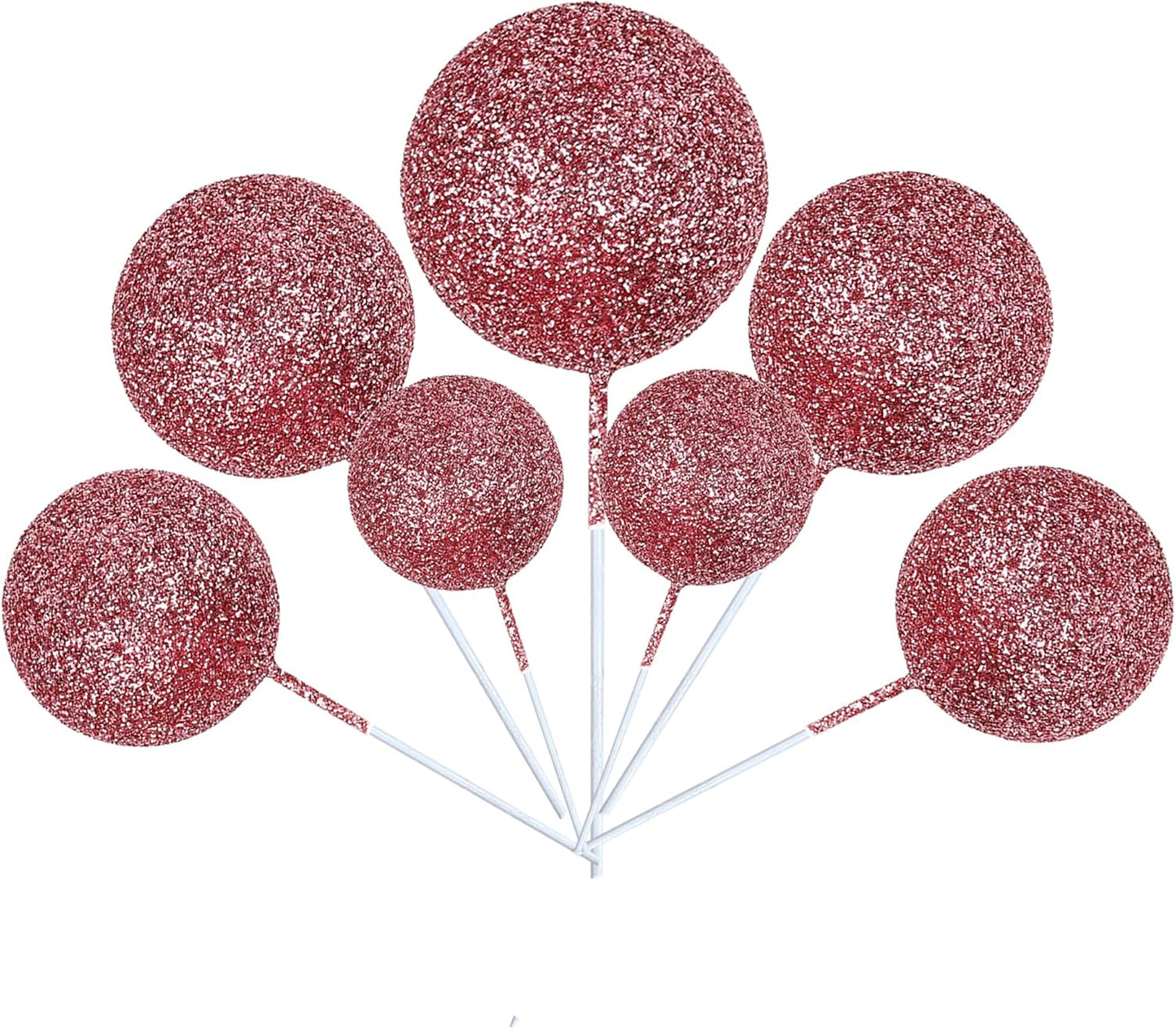 24 PCS Glitter Balls Cupcake Toppers Foam Ball Cake Picks Mini Balloon DIY Cake Insert Topper Decoration for Baby Shower Wedding Anniversary Kids Birthday Party Decorations Rose Gold