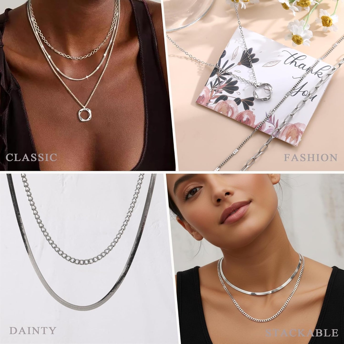 YEEZII Gold Jewelry Set for Women with 5Pcs Layered Necklace, 5Pcs Layered Necklace, 12 Bracelets, 4 Hoop Earrings, 8 Stackable Rings, 10 hairpins, 12 Studs Earrings Jewerly set for Women