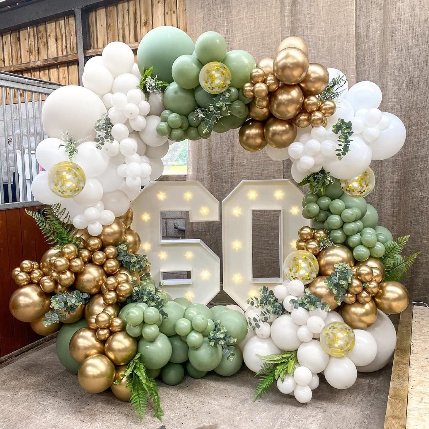 CANREVEL 125pcs Sage Green Balloon Garland Arch Kit White Gold Confetti Balloons Retro Green Latex Balloon for Birthday Party Baby Shower Wedding Christmas Holiday Balloon Jungle Decorations
