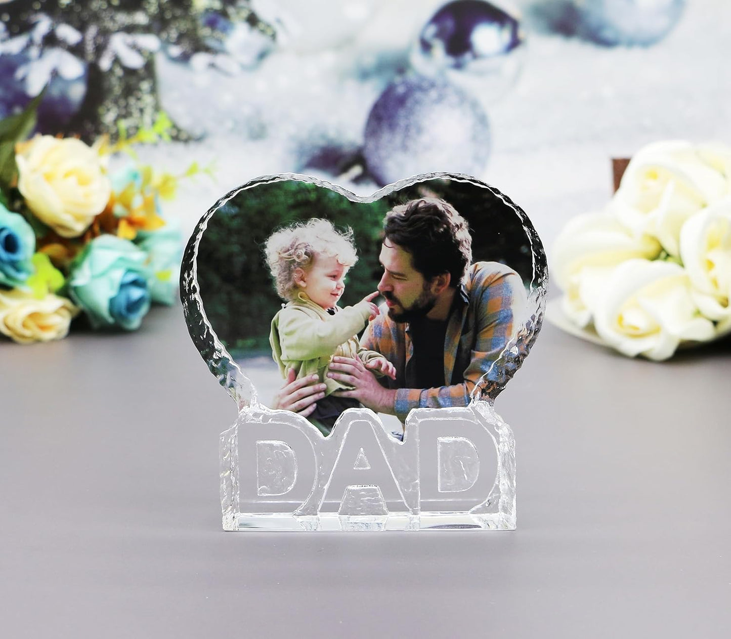 FANF&YKPY Gifts for Father Personalized Custom Heart-shaped Crystal Photo frame, Grandfather, Gift for Dad, Father,husband, Men for Christmas, Fathers Day, Birthday, Wedding Anniversary