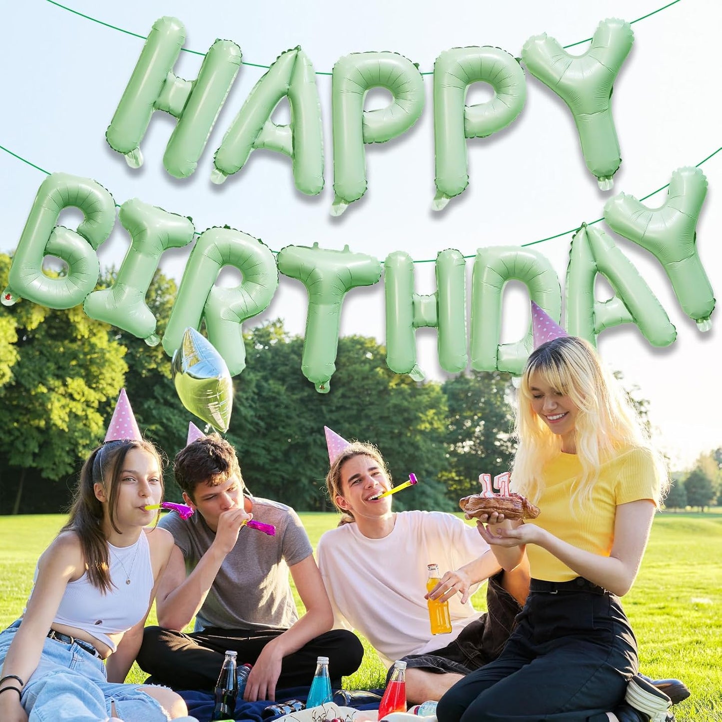 KALOR Olive Green Happy Birthday Balloons Banner, 16 Inch Mylar Foil Letters Balloon Sign for Women, Men, Boys & Girls Kids Birthday Decorations Photo Backdrop