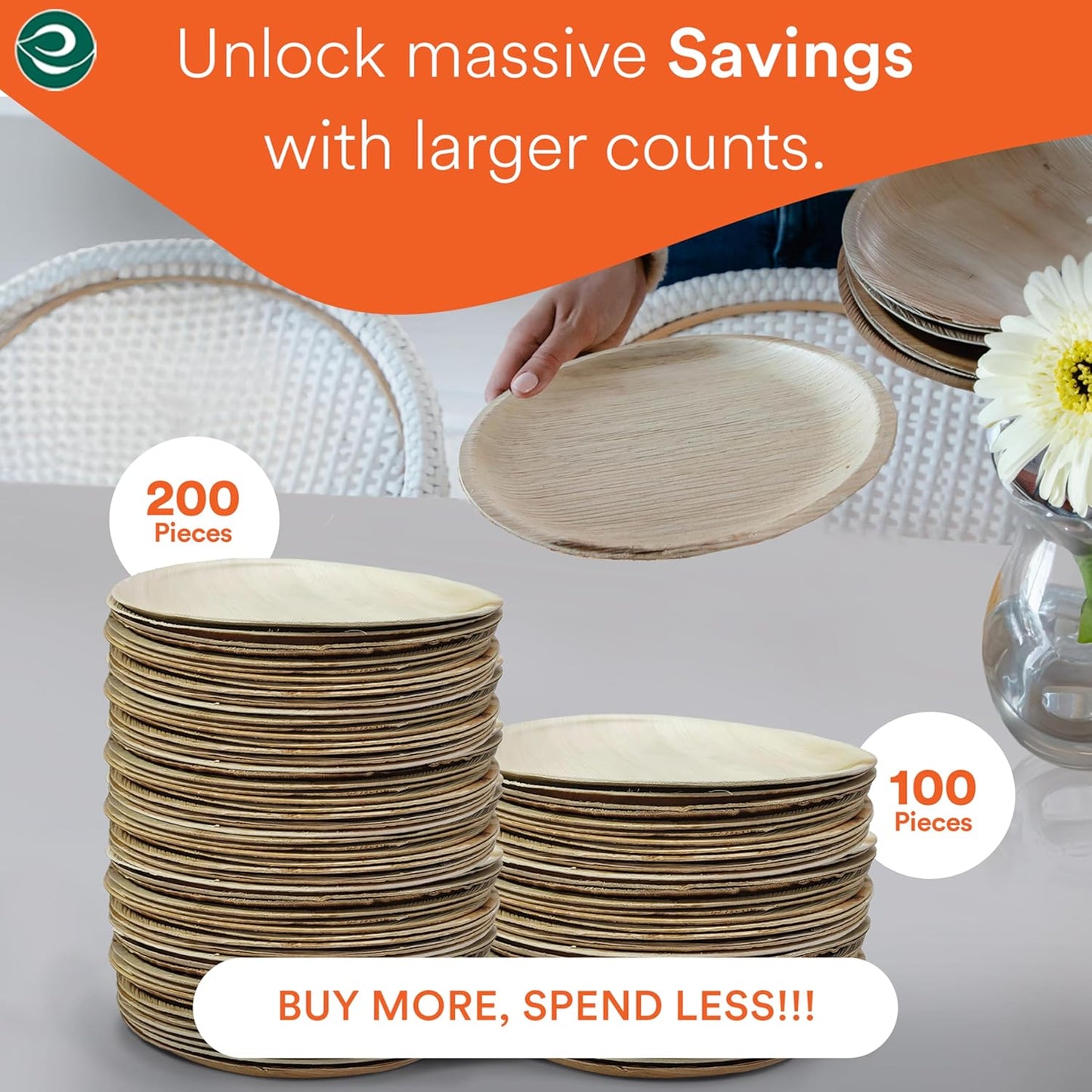 ECO SOUL Compostable 10 Inch Palm Leaf Round Plates (100 Count) Like Bamboo Plates | Biodegradable | Eco-Friendly, Microwave & Oven Safe